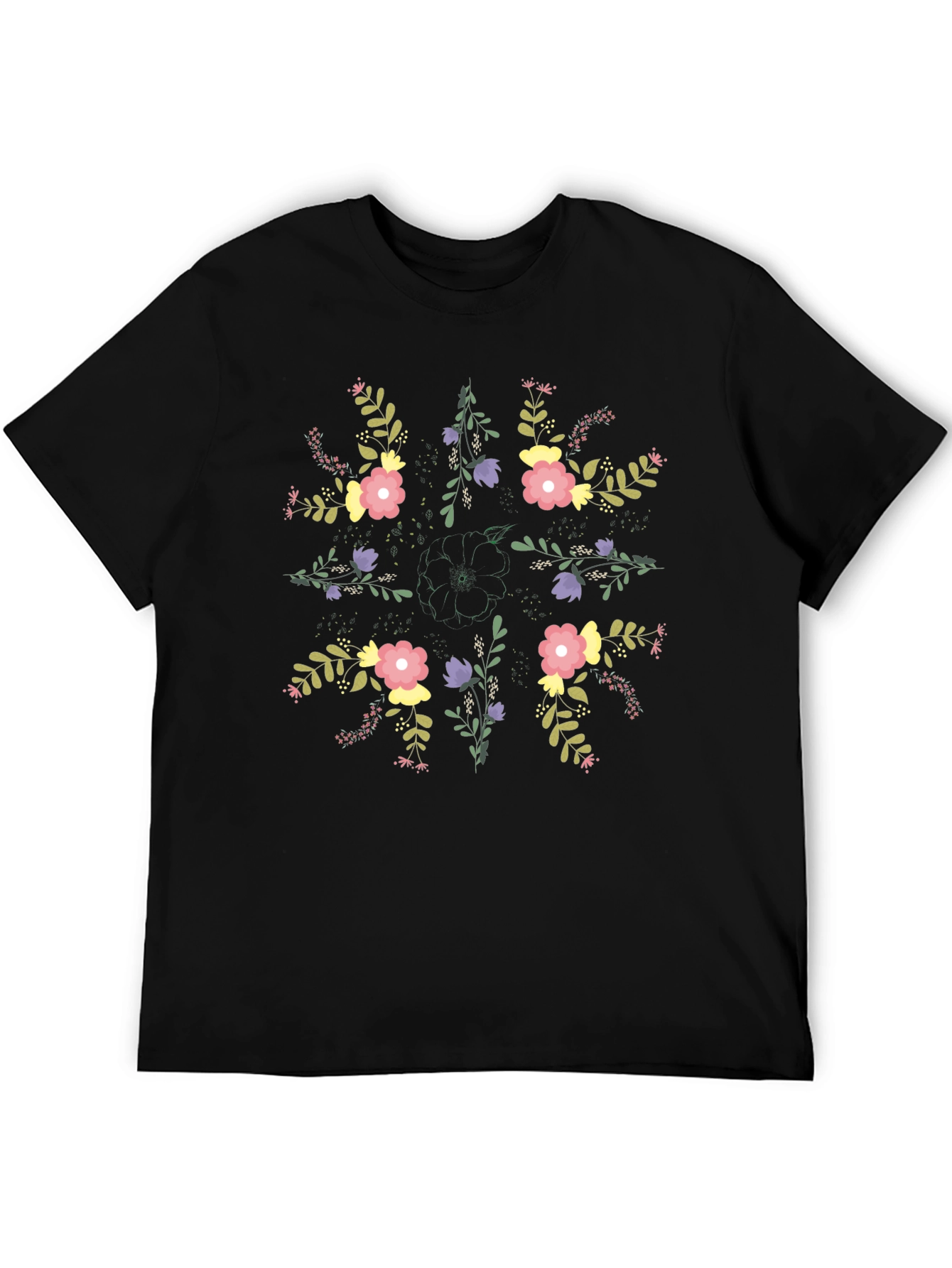 Floral Mandala Graphic Black T-Shirt