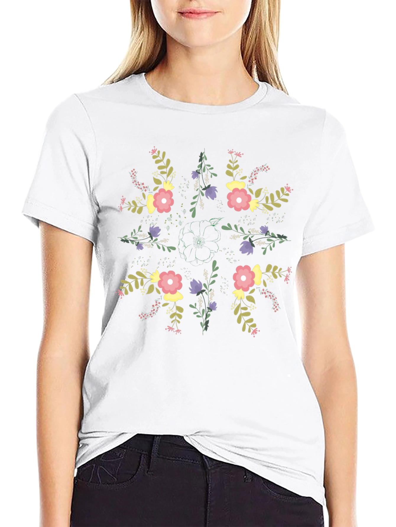 Floral Mandala Graphic Black T-Shirt