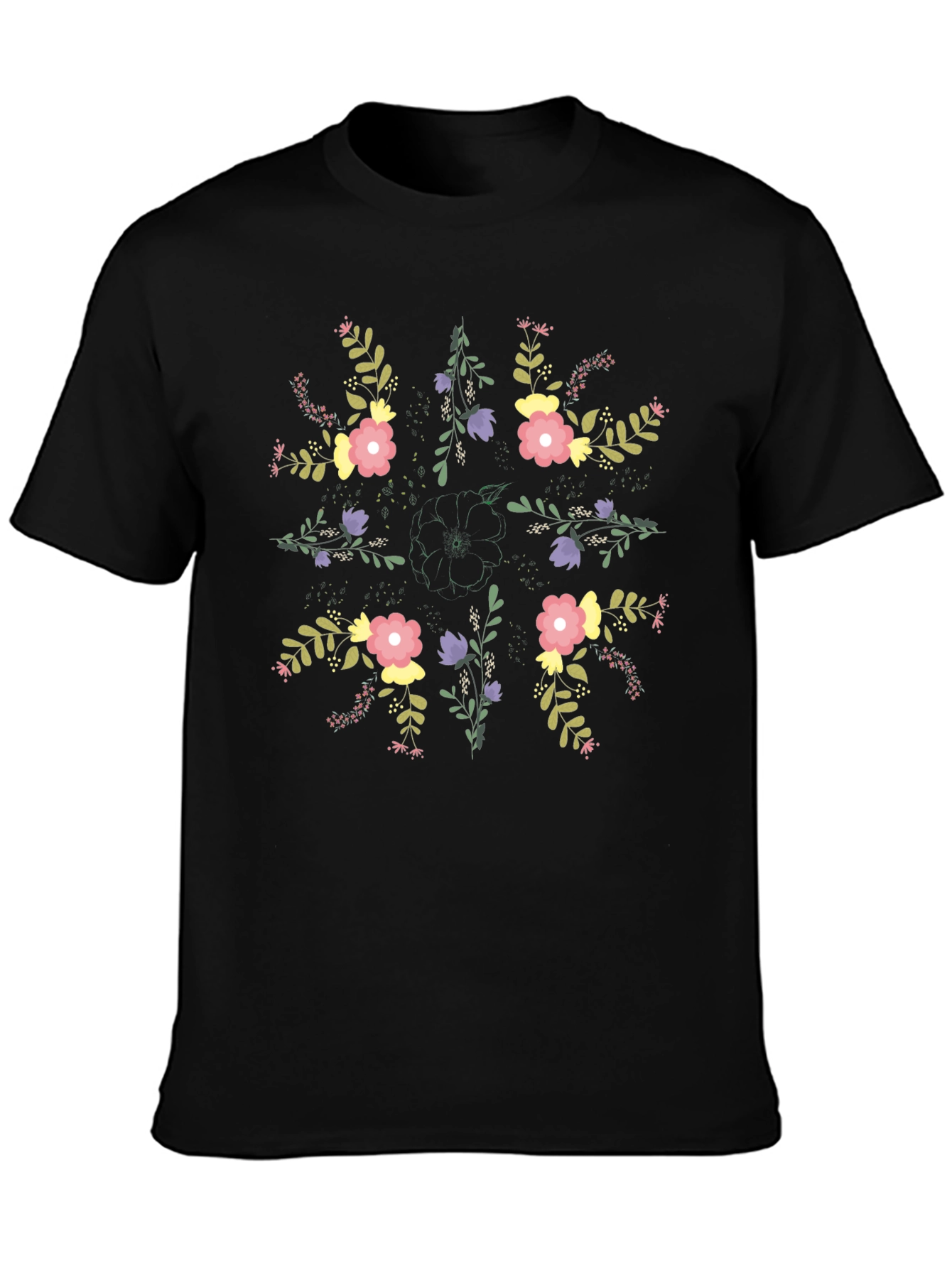 Floral Mandala Graphic Black T-Shirt