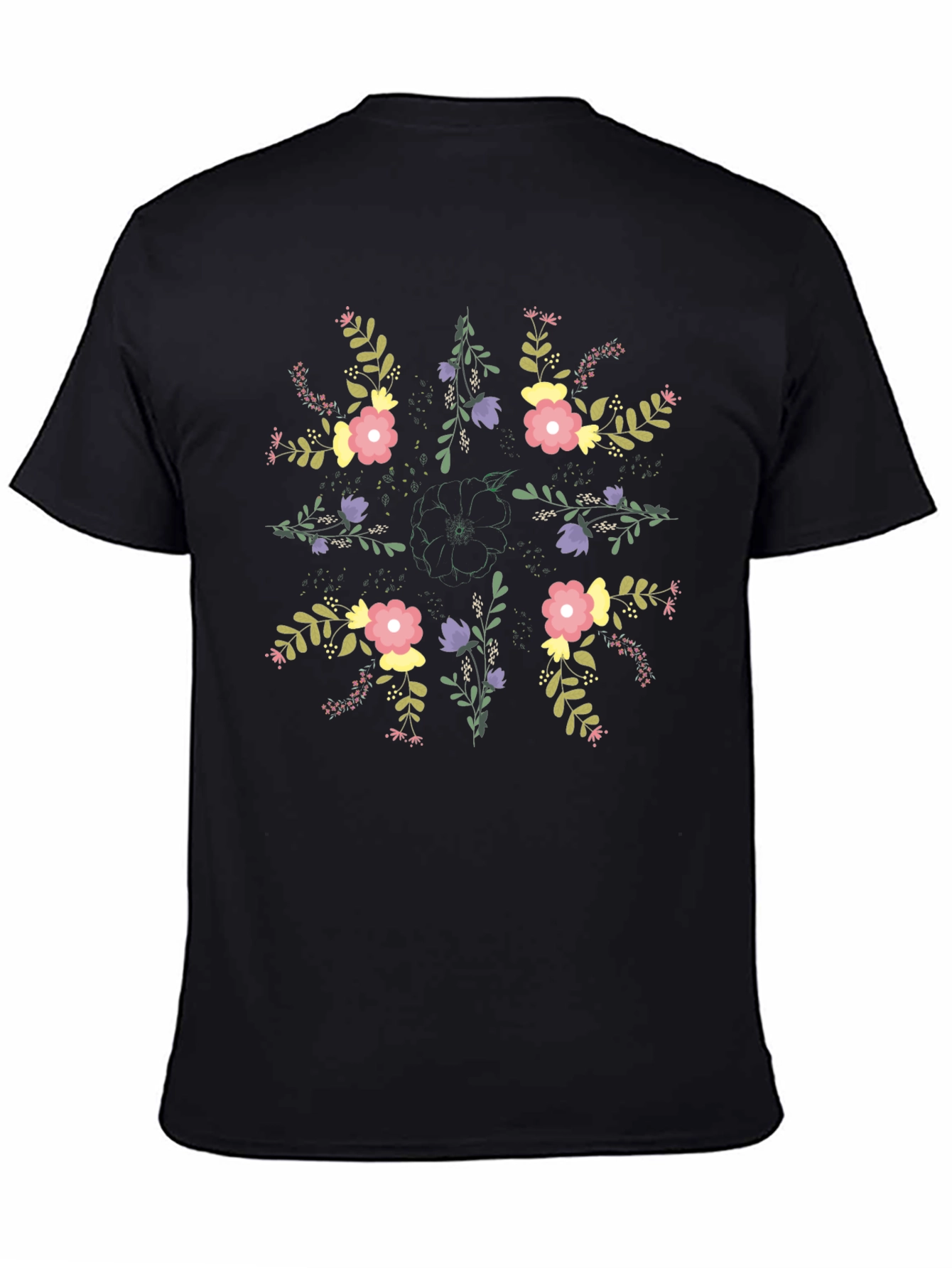 Floral Mandala Graphic Black T-Shirt