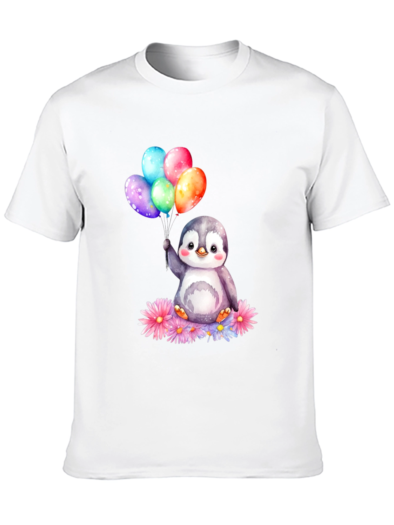 Cute Penguin with Balloons Graphic Tee