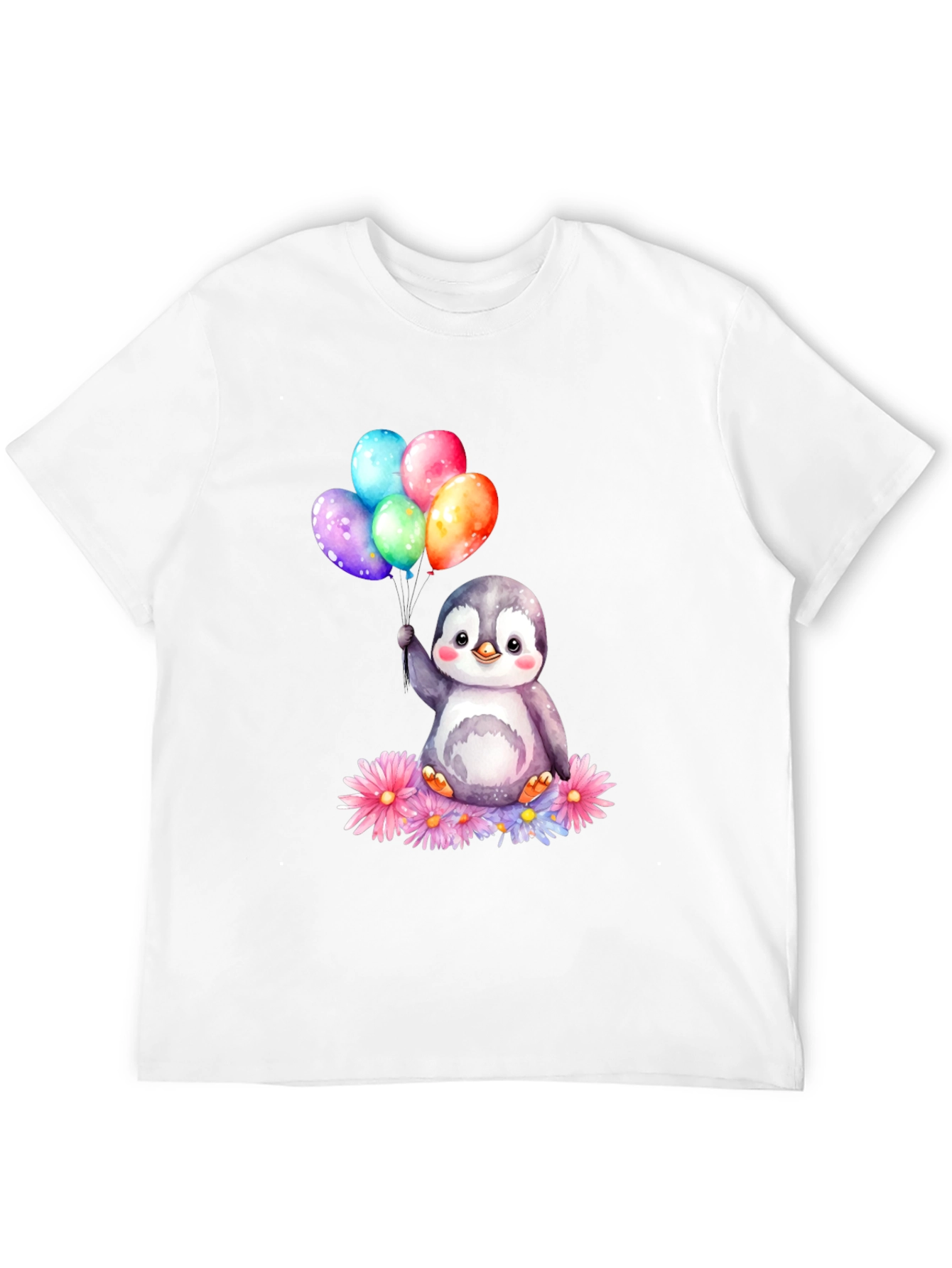 Cute Penguin with Balloons Graphic Tee