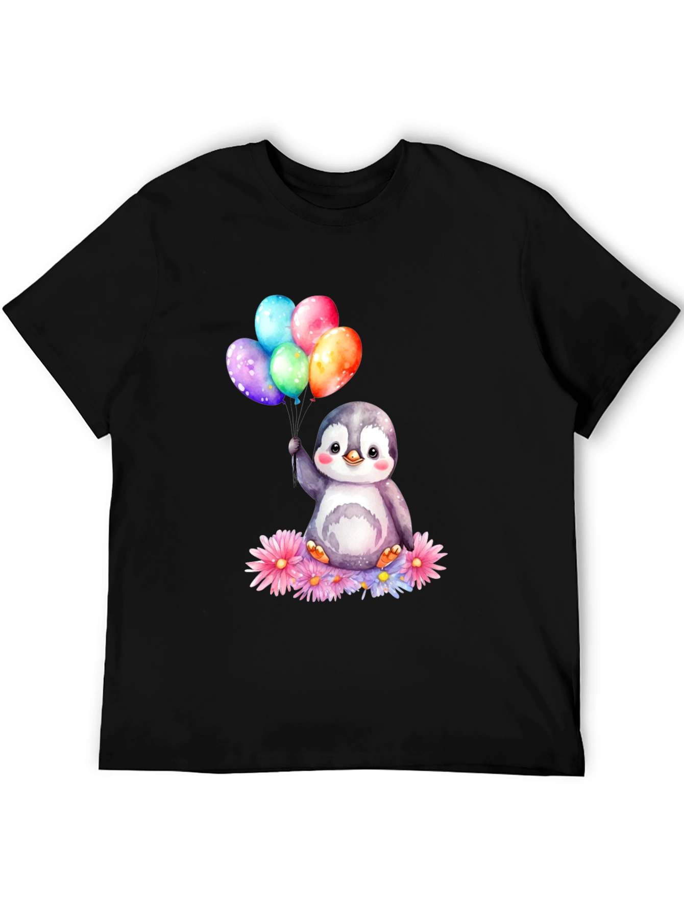 Cute Penguin with Balloons Graphic Tee
