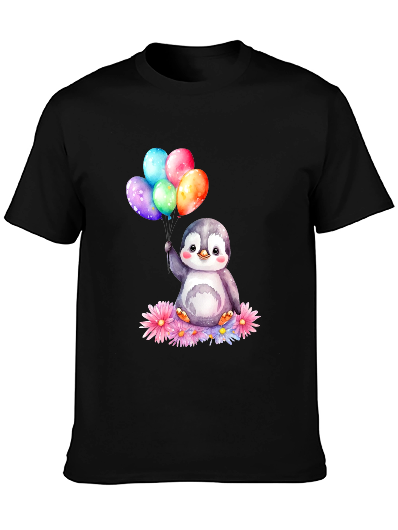 Cute Penguin with Balloons Graphic Tee