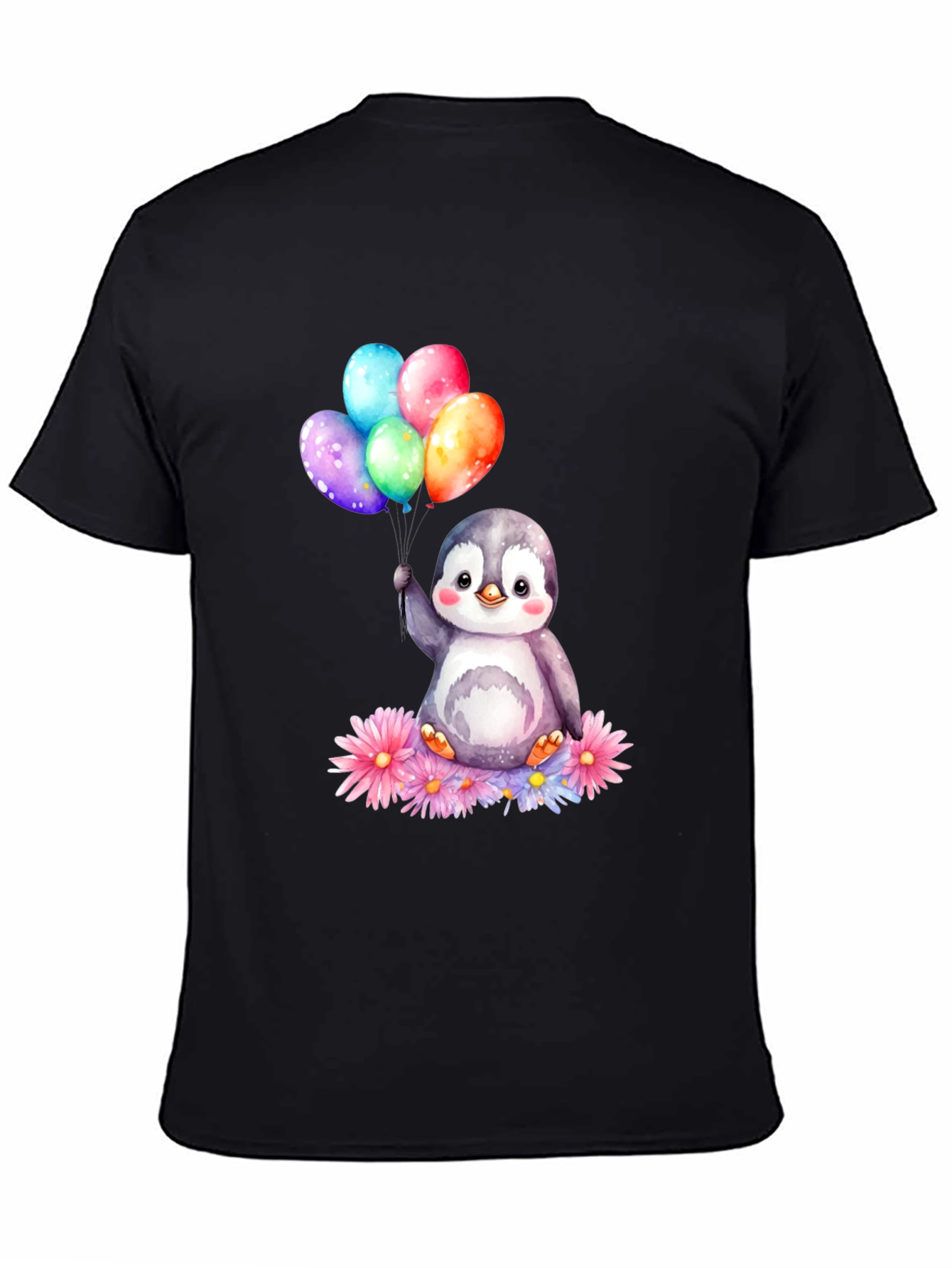 Cute Penguin with Balloons Graphic Tee