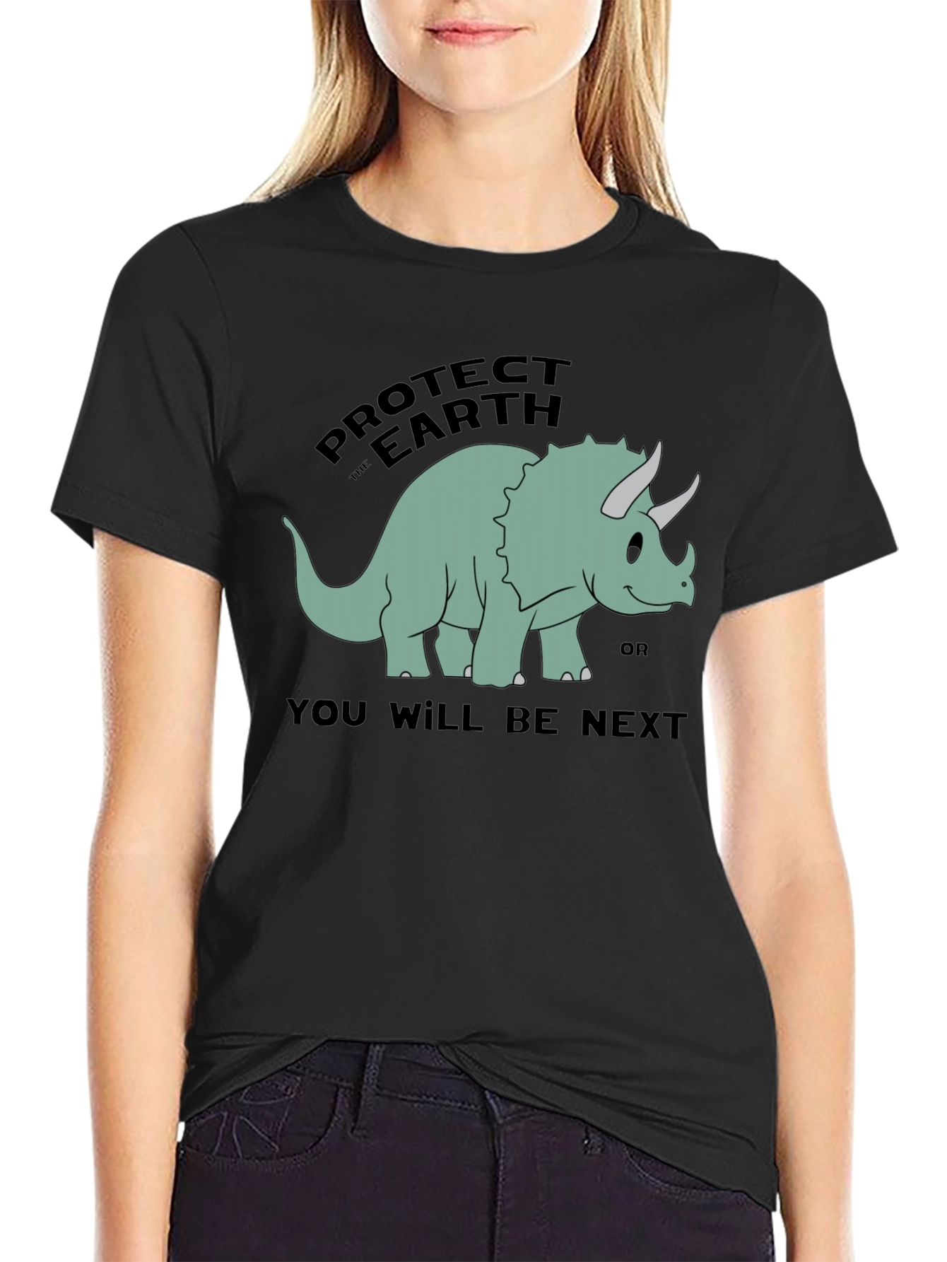 Protect Earth Dinosaur Graphic T-Shirt - Black