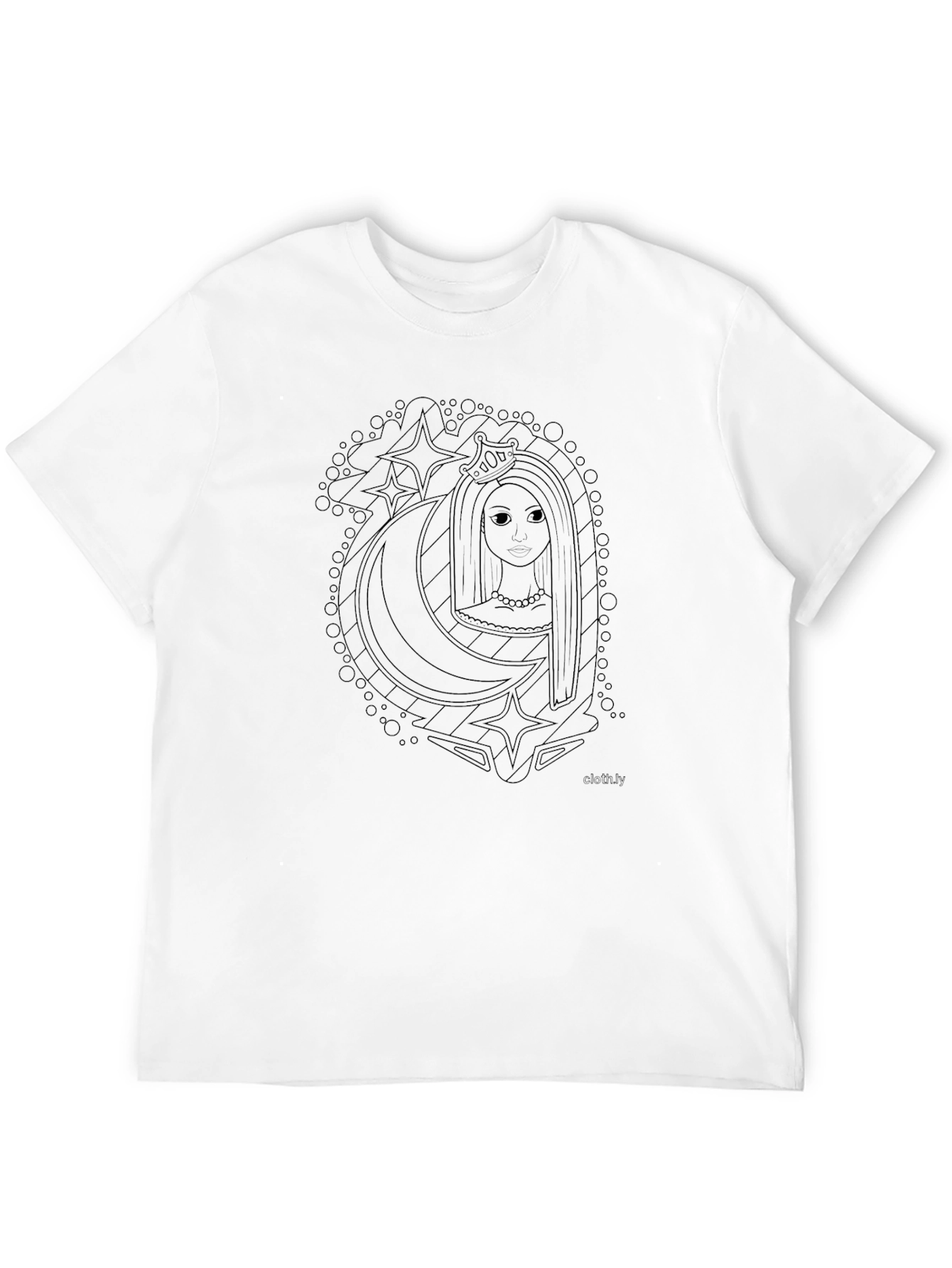Black Graphic Tee with Moon & Stars Girl Design