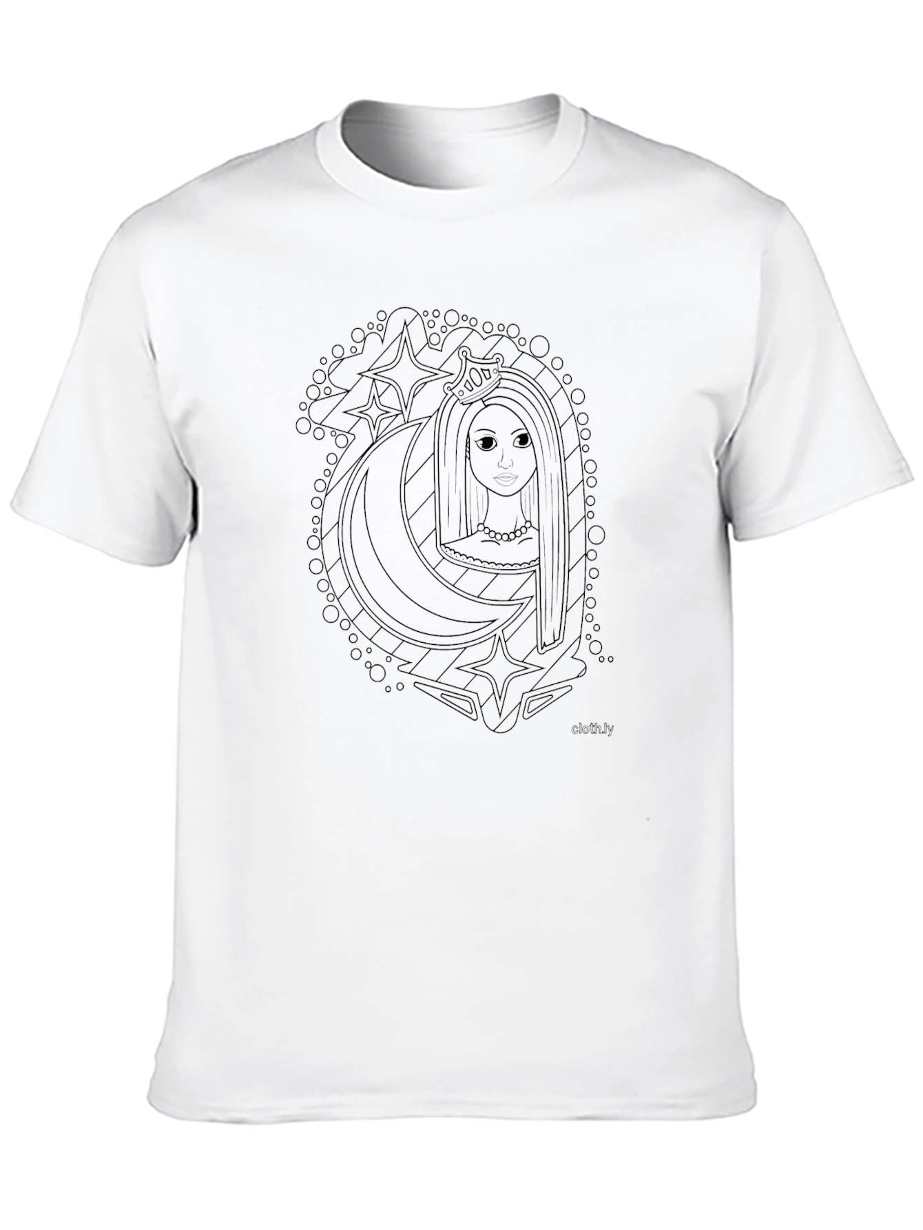 Black Graphic Tee with Moon & Stars Girl Design