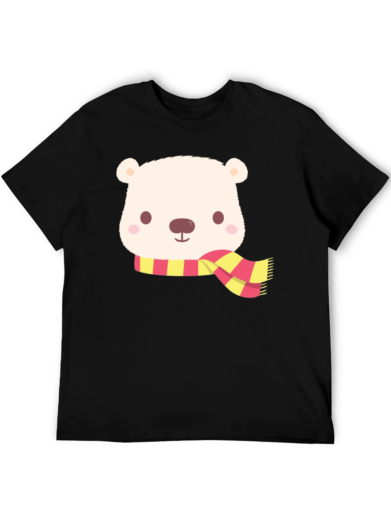 Cute Bear Scarf Black T-Shirt