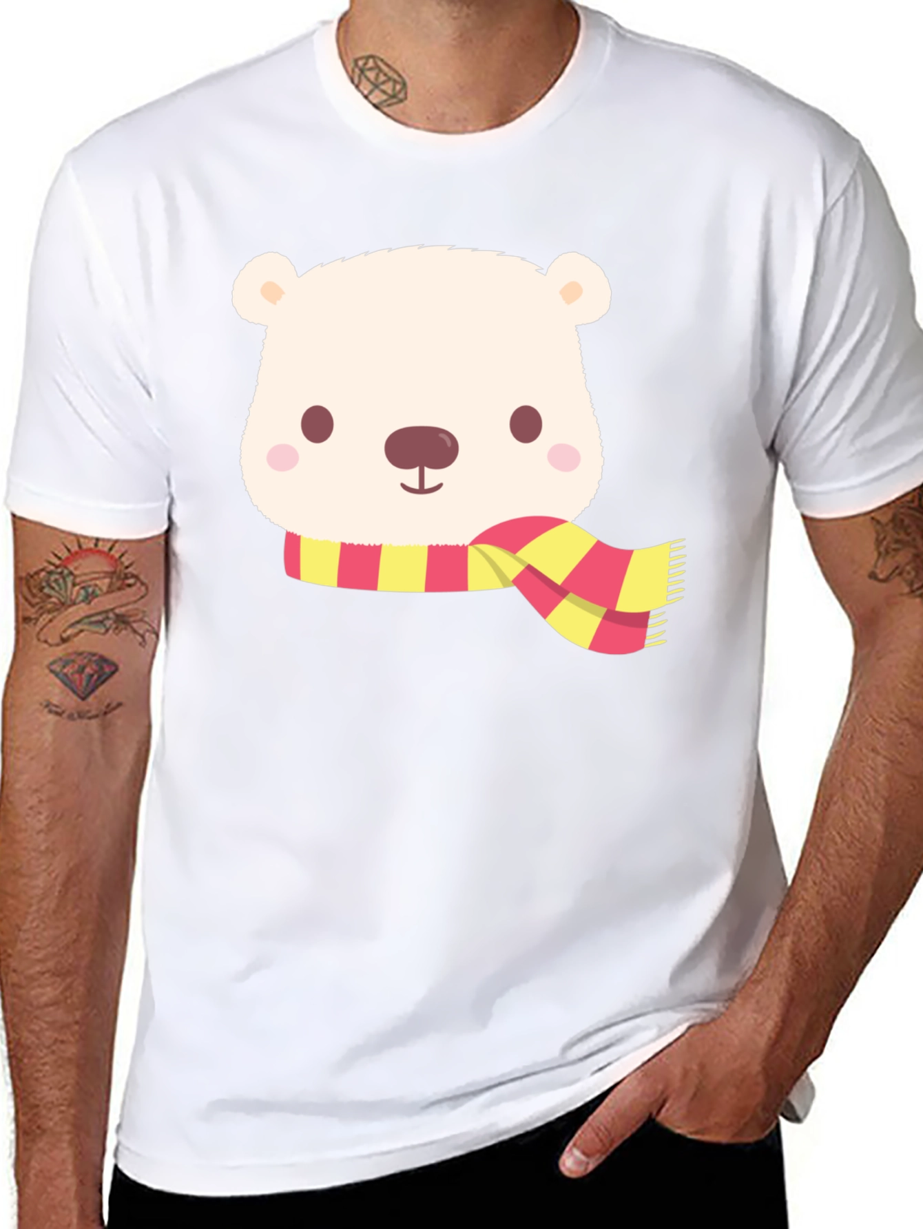 Cute Bear Scarf Black T-Shirt
