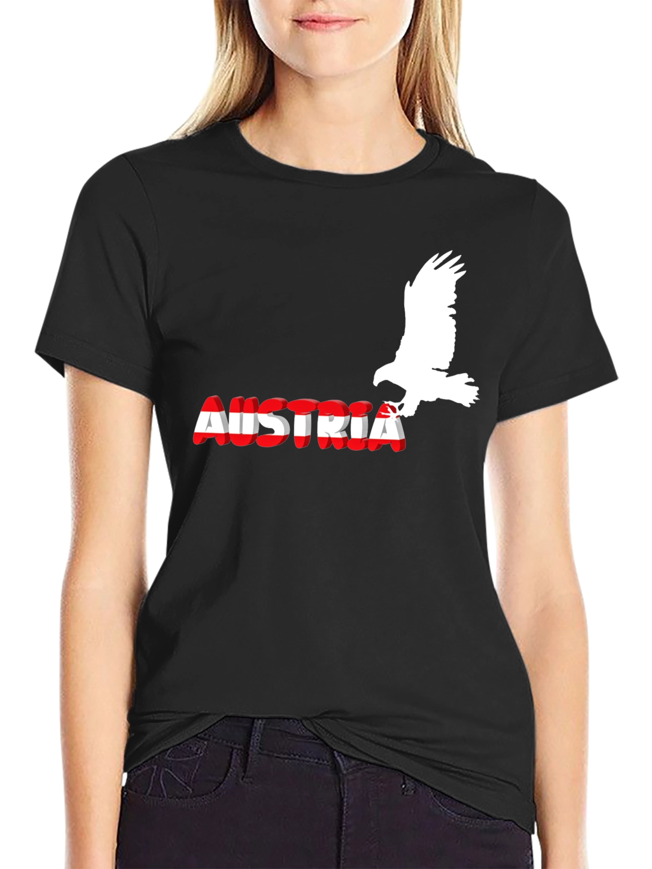 Austria Eagle Flag Graphic Black T-Shirt