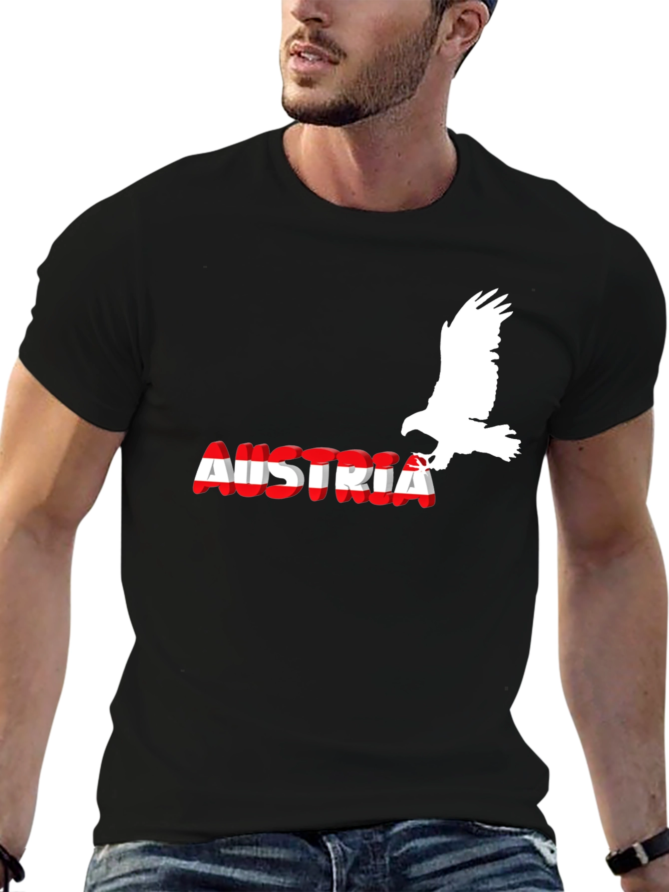 Austria Eagle Flag Graphic Black T-Shirt