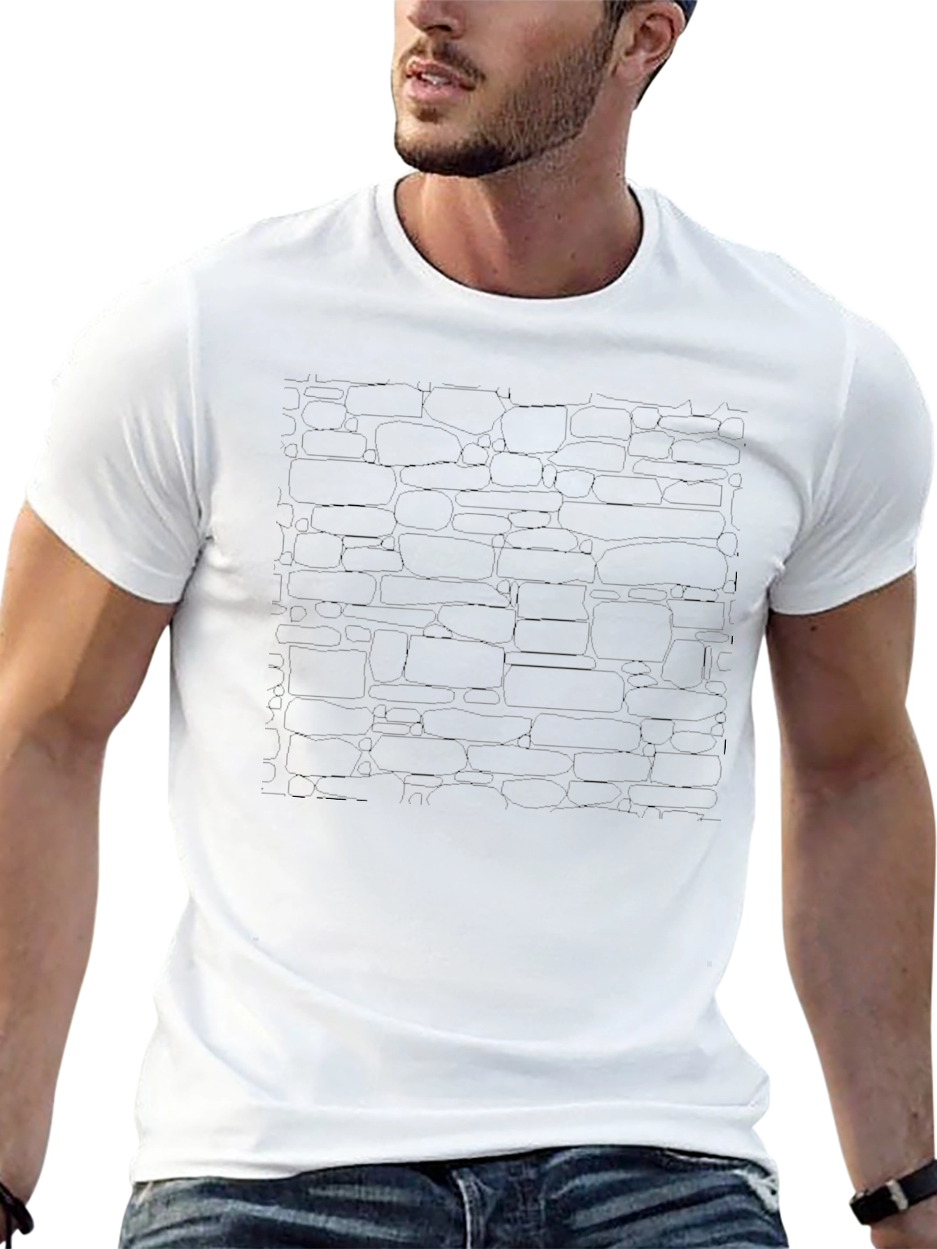 Cool Stone Wall Graphic Print T-Shirt - Black