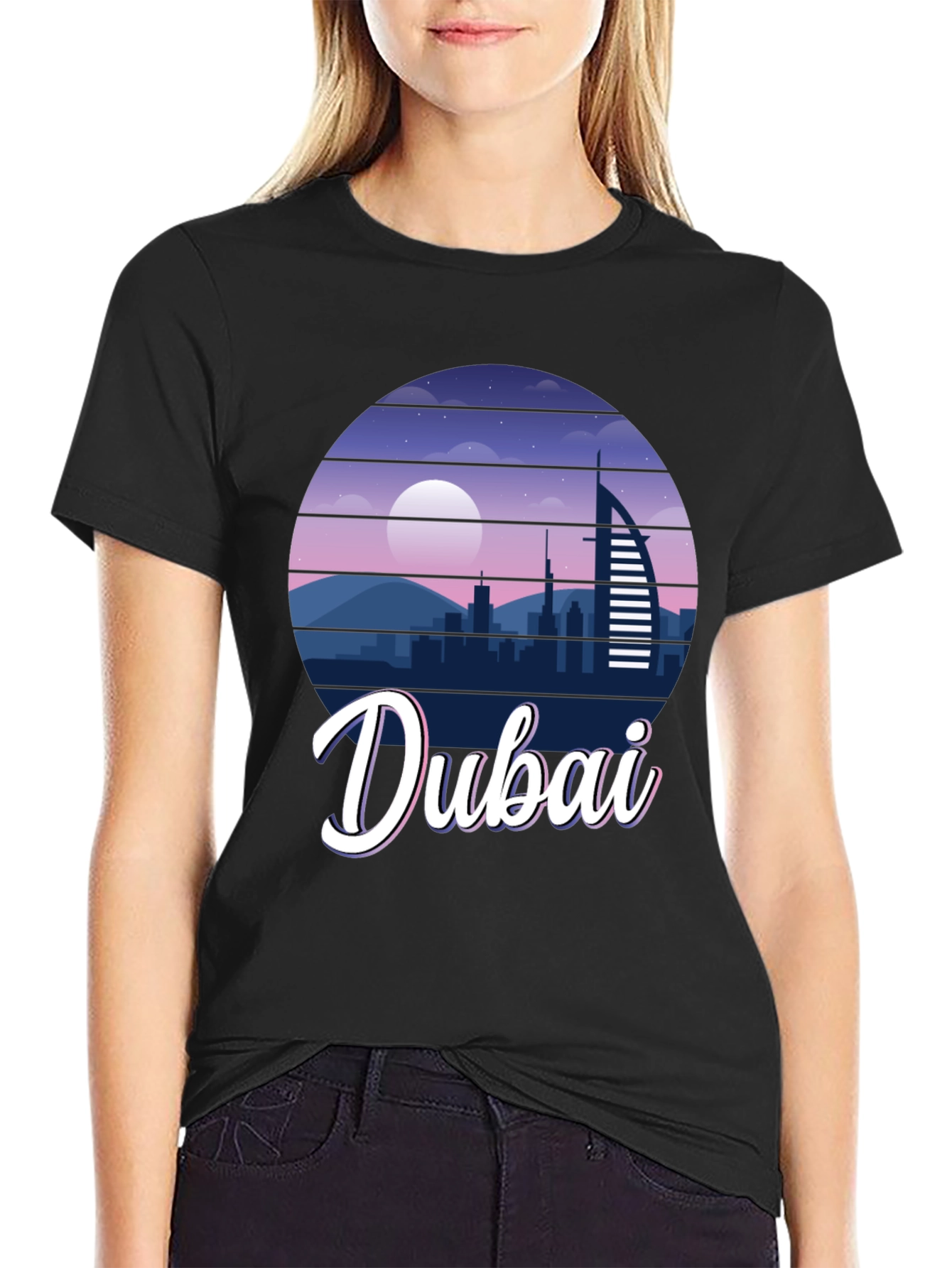 Dubai Skyline Graphic Print Black T-Shirt