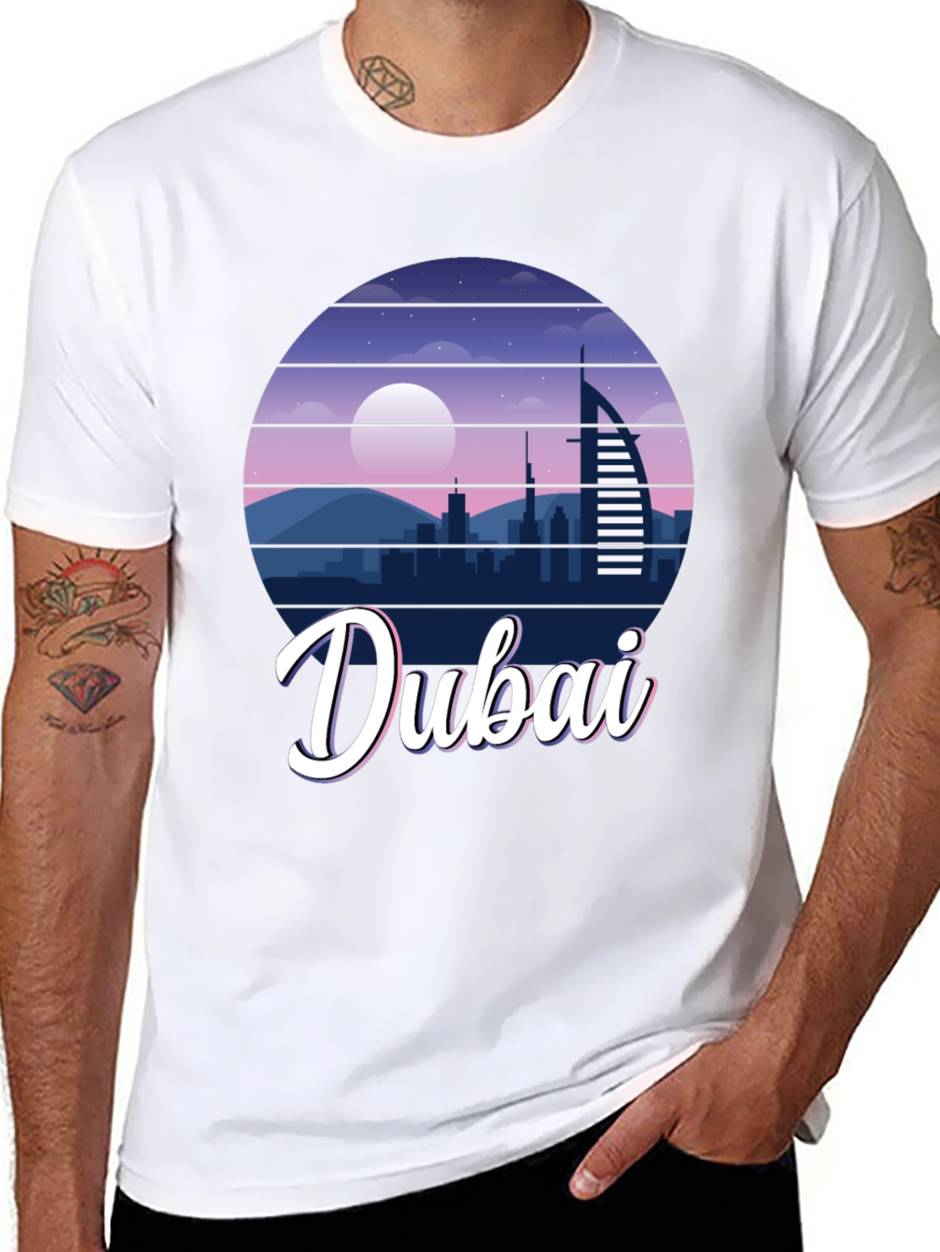 Dubai Skyline Graphic Print Black T-Shirt