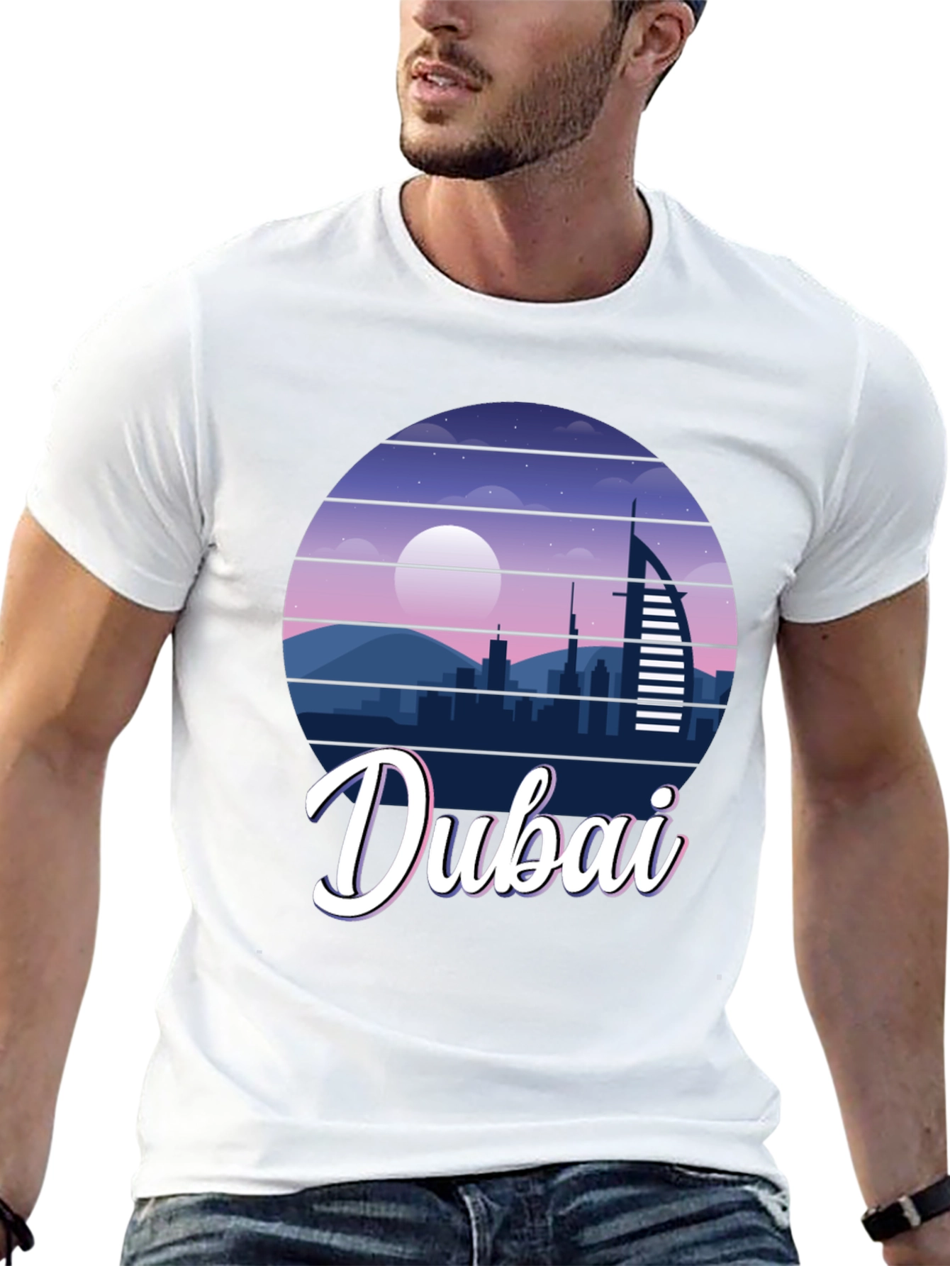 Dubai Skyline Graphic Print Black T-Shirt