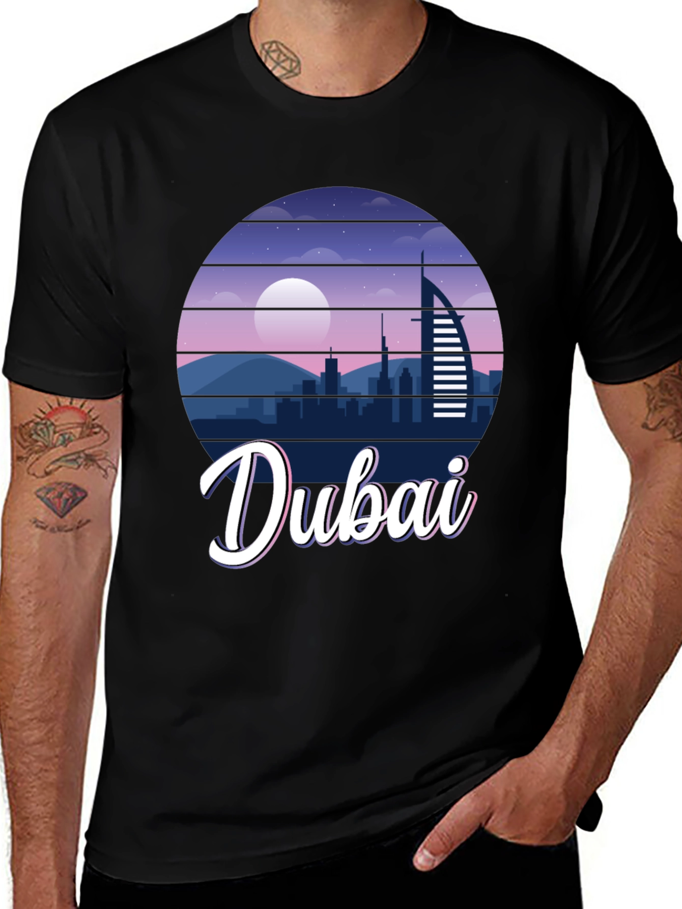 Dubai Skyline Graphic Print Black T-Shirt