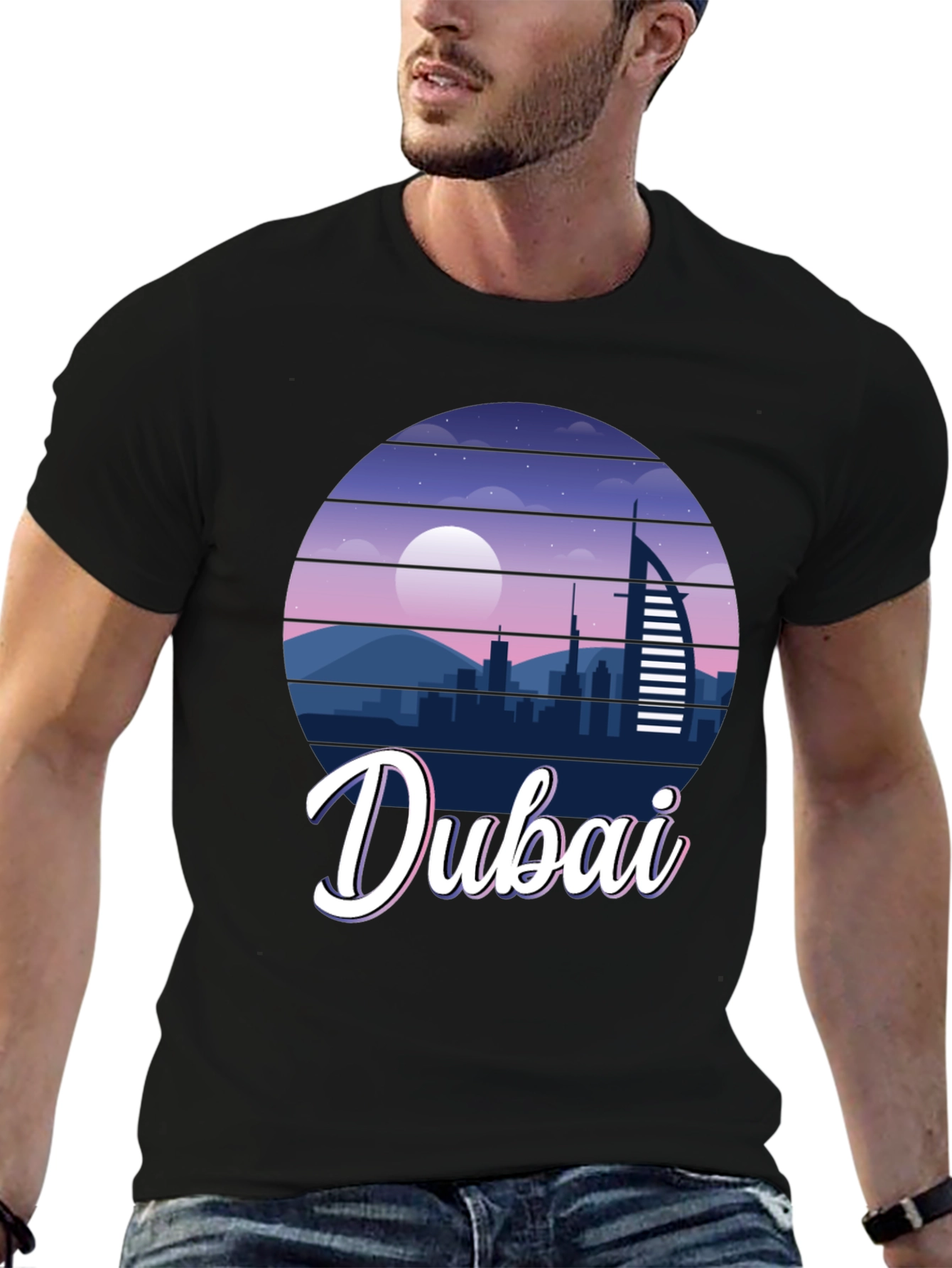 Dubai Skyline Graphic Print Black T-Shirt