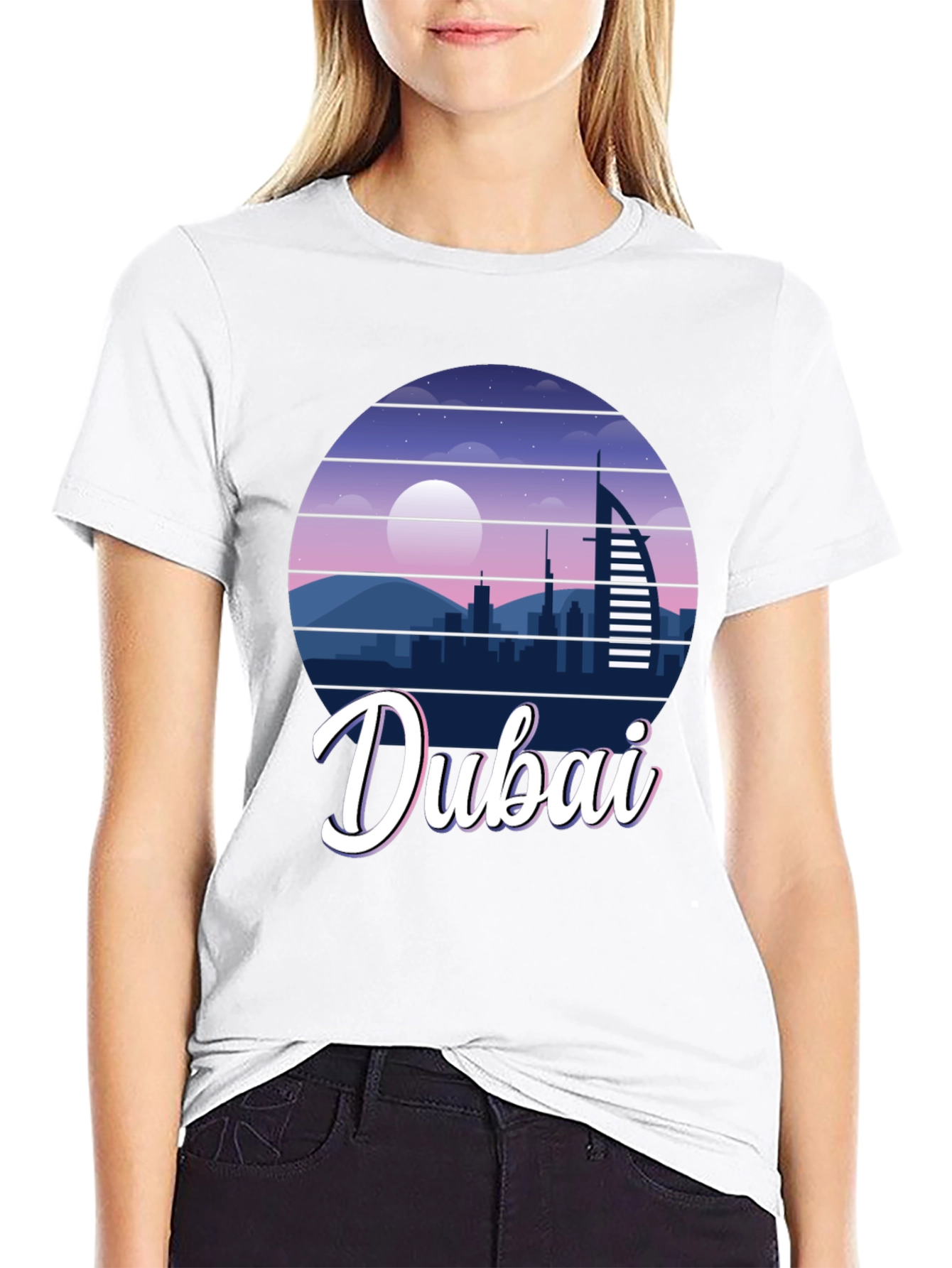 Dubai Skyline Graphic Print Black T-Shirt