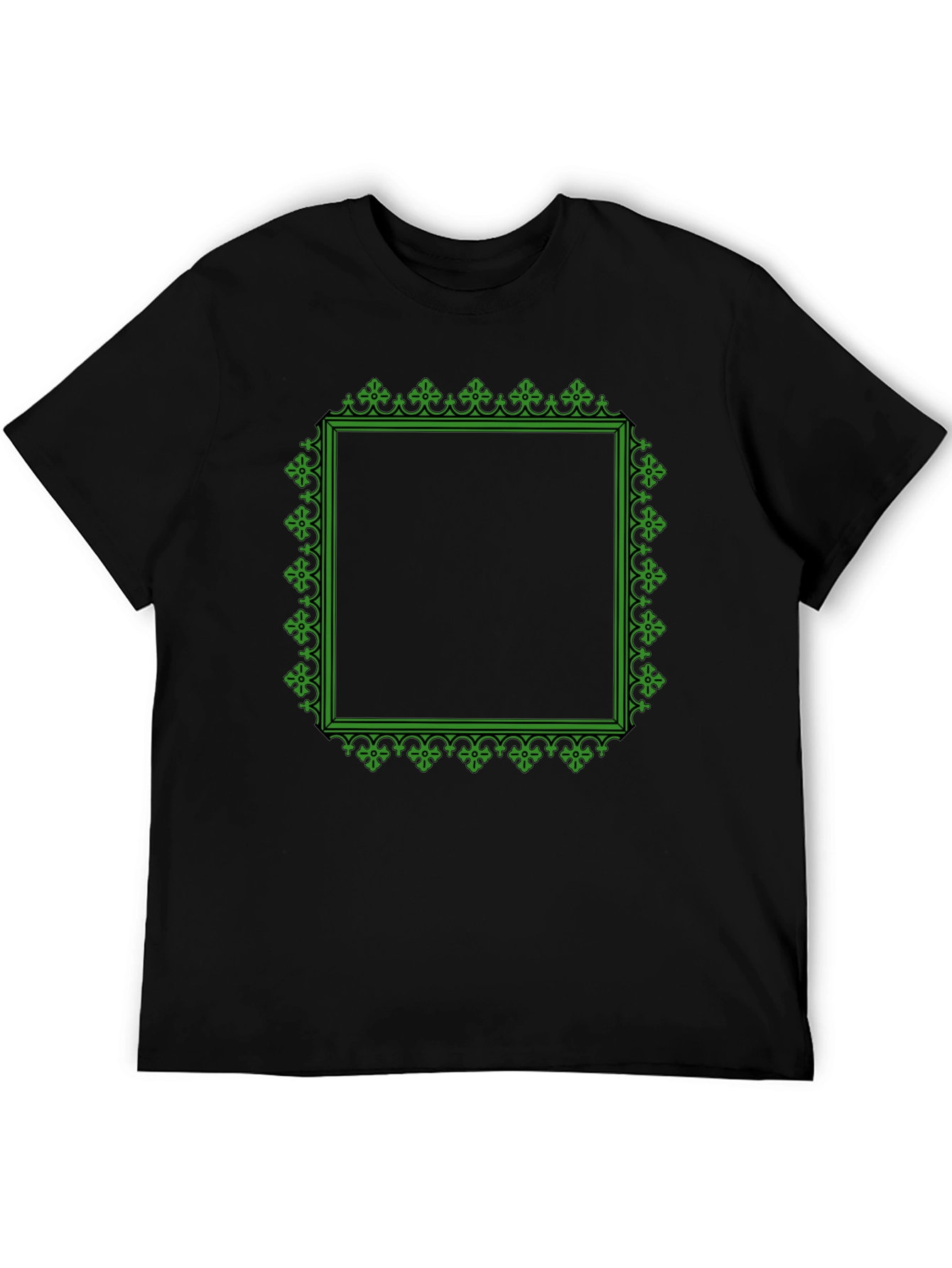 Black T-Shirt with Green Ornate Square Graphic