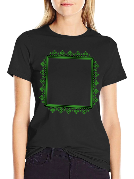 Black T-Shirt with Green Ornate Square Graphic