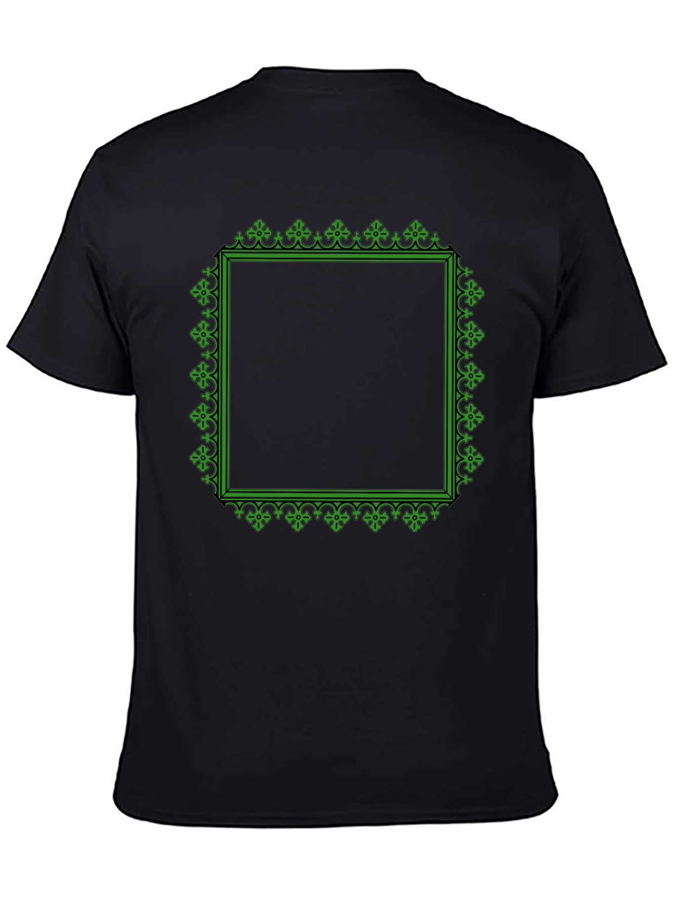 Black T-Shirt with Green Ornate Square Graphic
