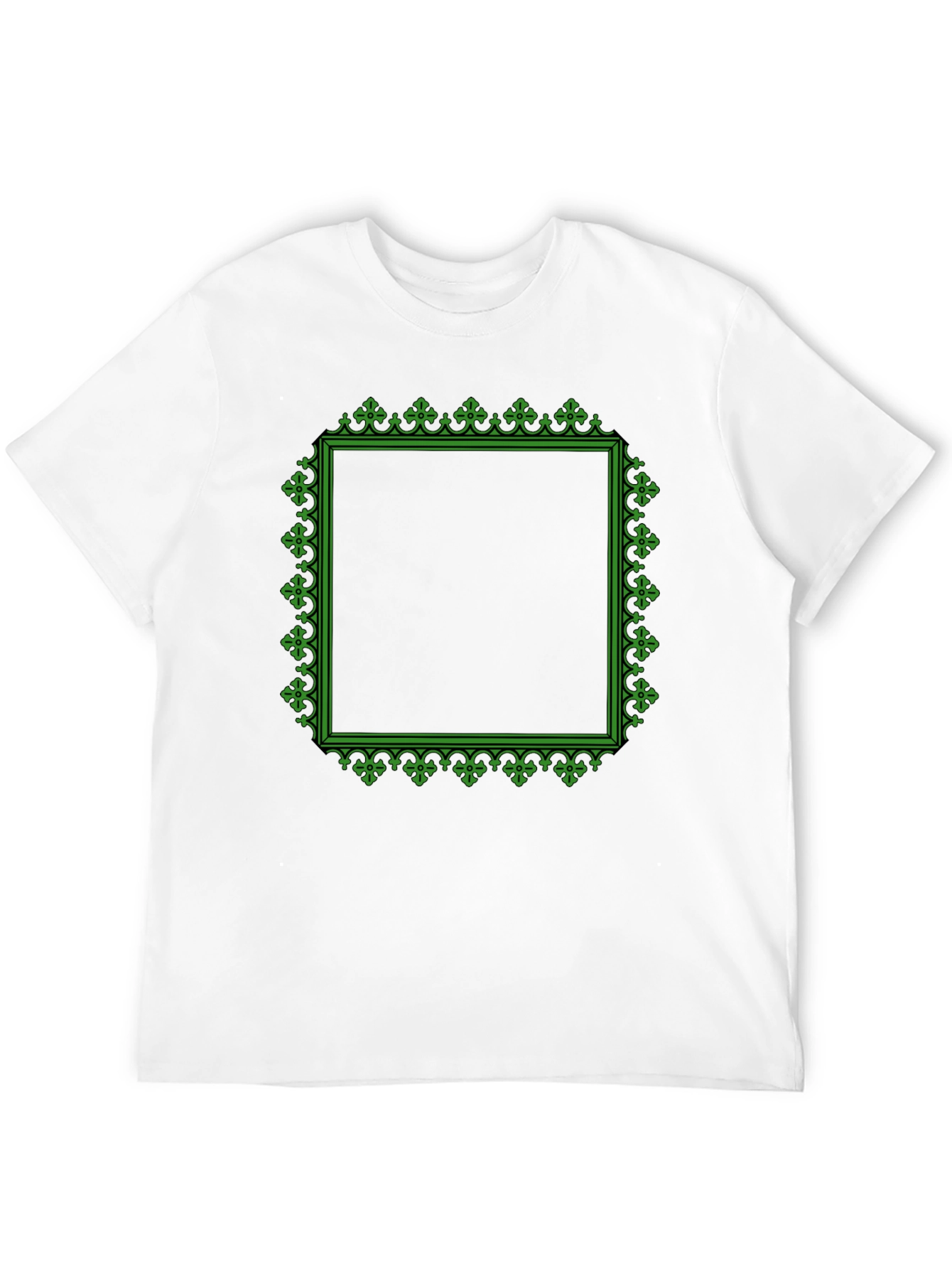Black T-Shirt with Green Ornate Square Graphic
