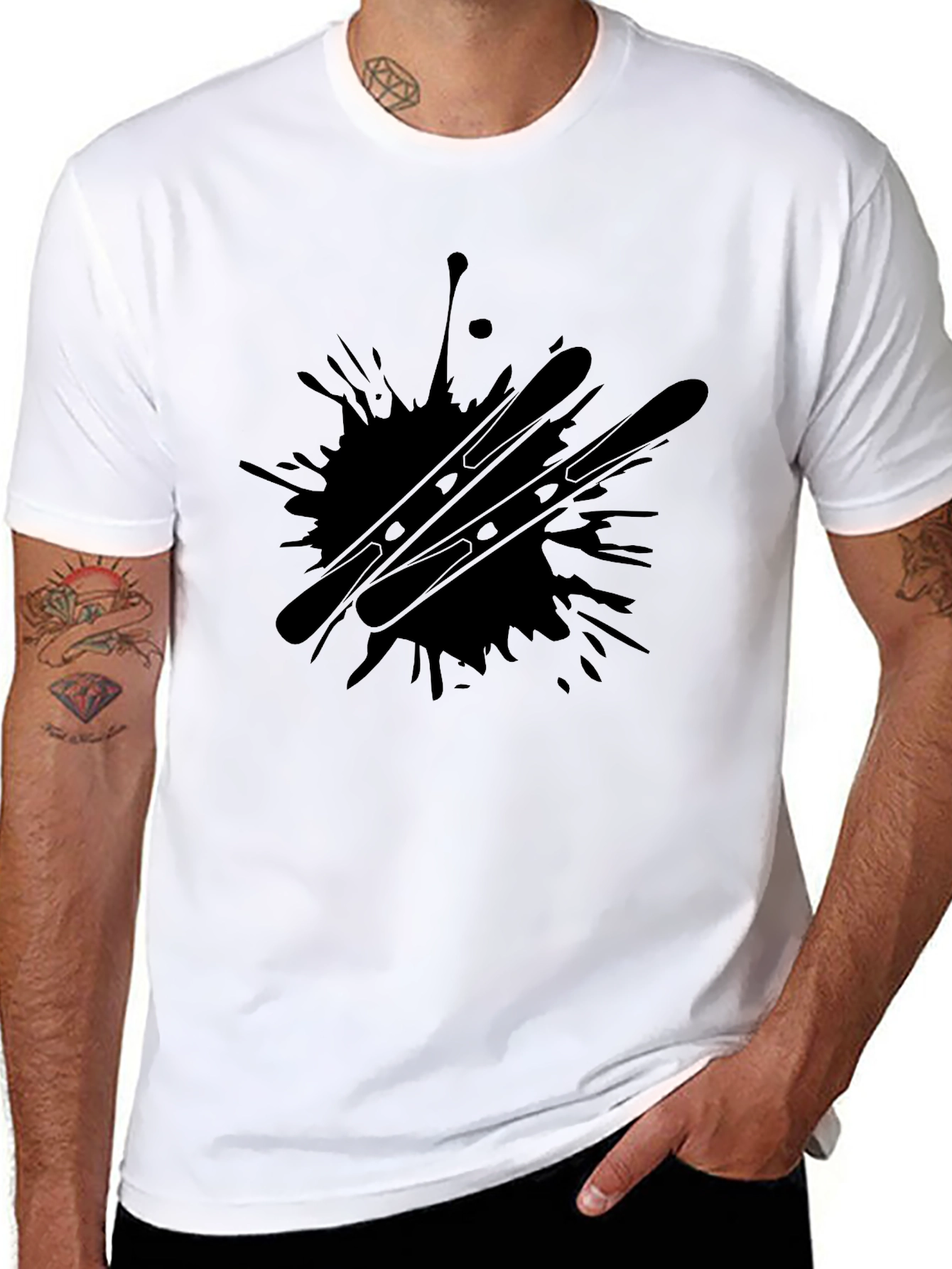 Abstract Skiing T-Shirt - Black Graphic Tee