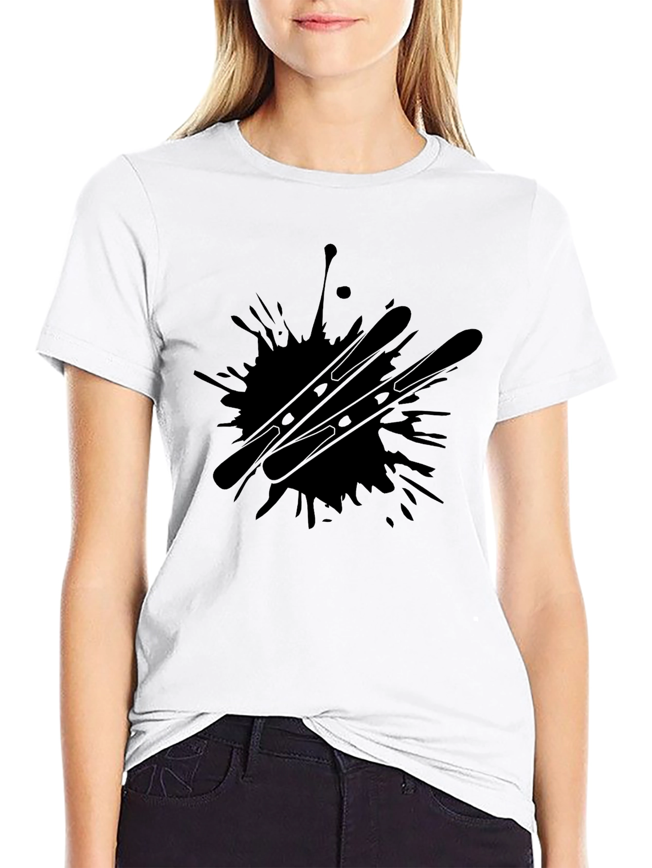 Abstract Skiing T-Shirt - Black Graphic Tee
