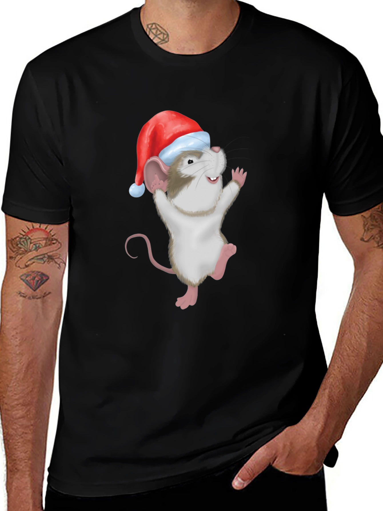 Festive Mouse Graphic T-Shirt - Holiday Cheer