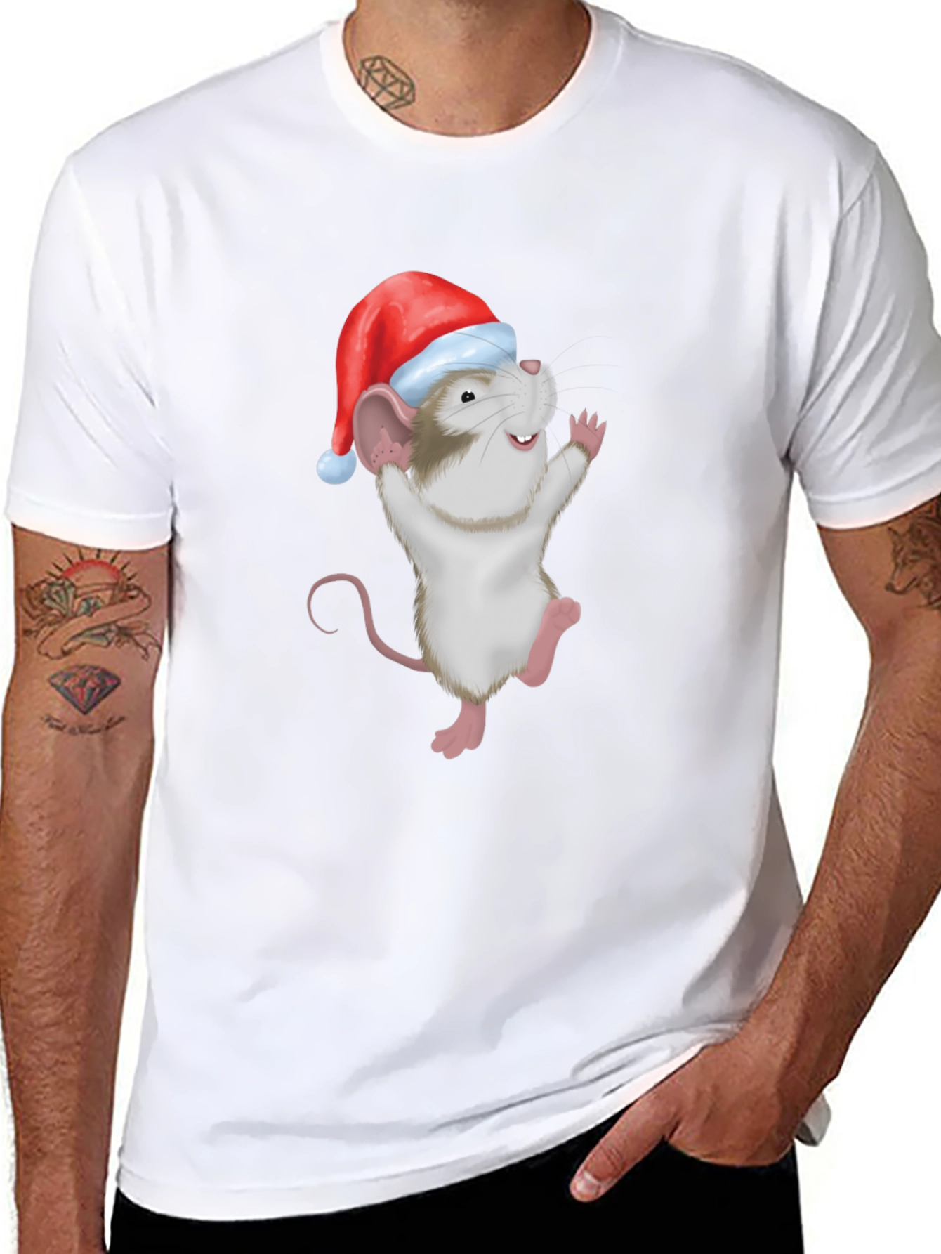 Festive Mouse Graphic T-Shirt - Holiday Cheer