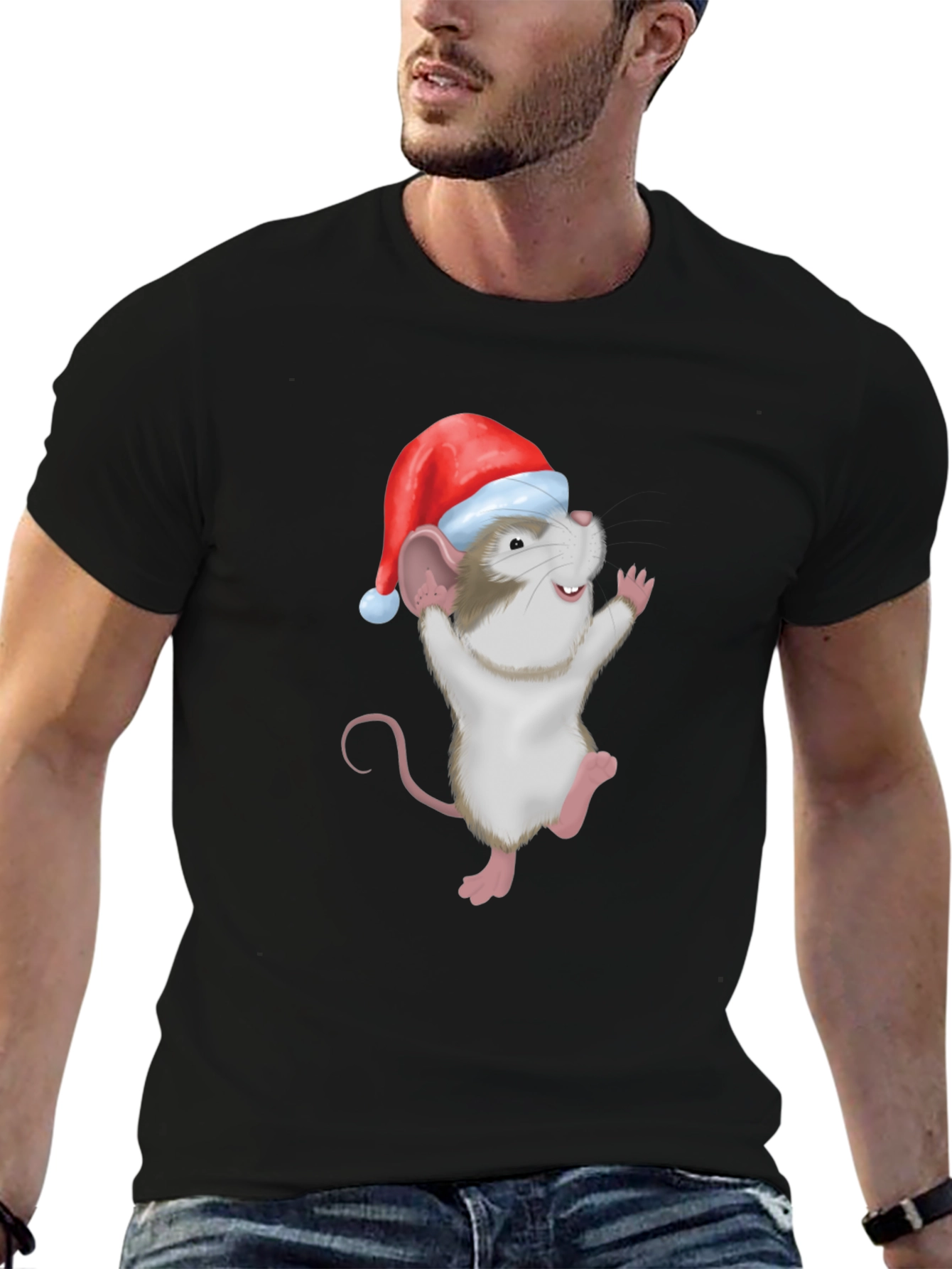 Festive Mouse Graphic T-Shirt - Holiday Cheer