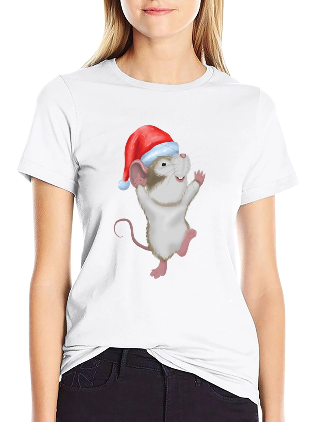 Festive Mouse Graphic T-Shirt - Holiday Cheer