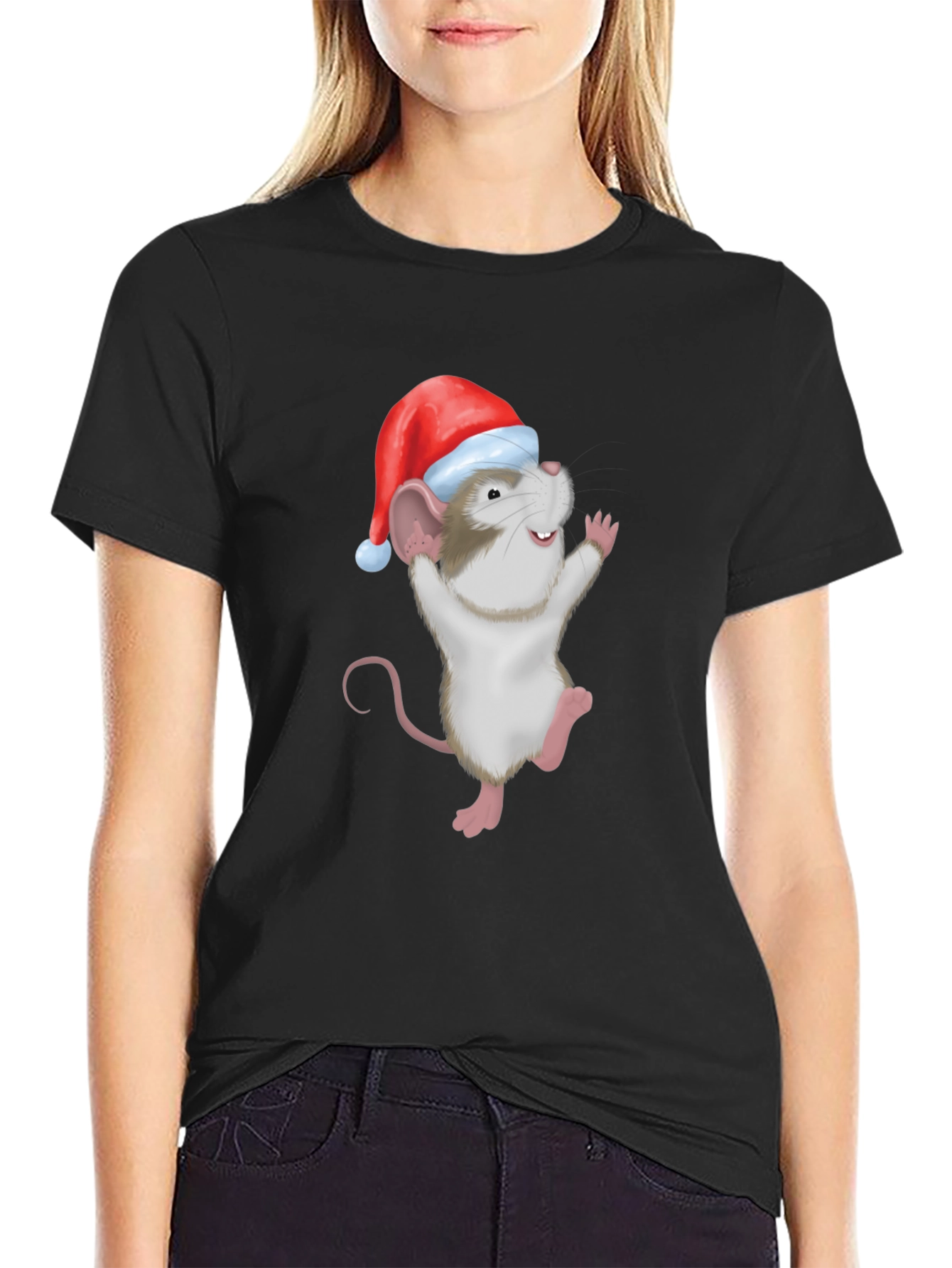 Festive Mouse Graphic T-Shirt - Holiday Cheer