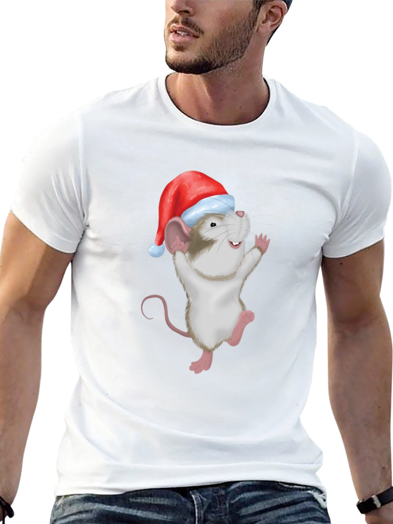 Festive Mouse Graphic T-Shirt - Holiday Cheer