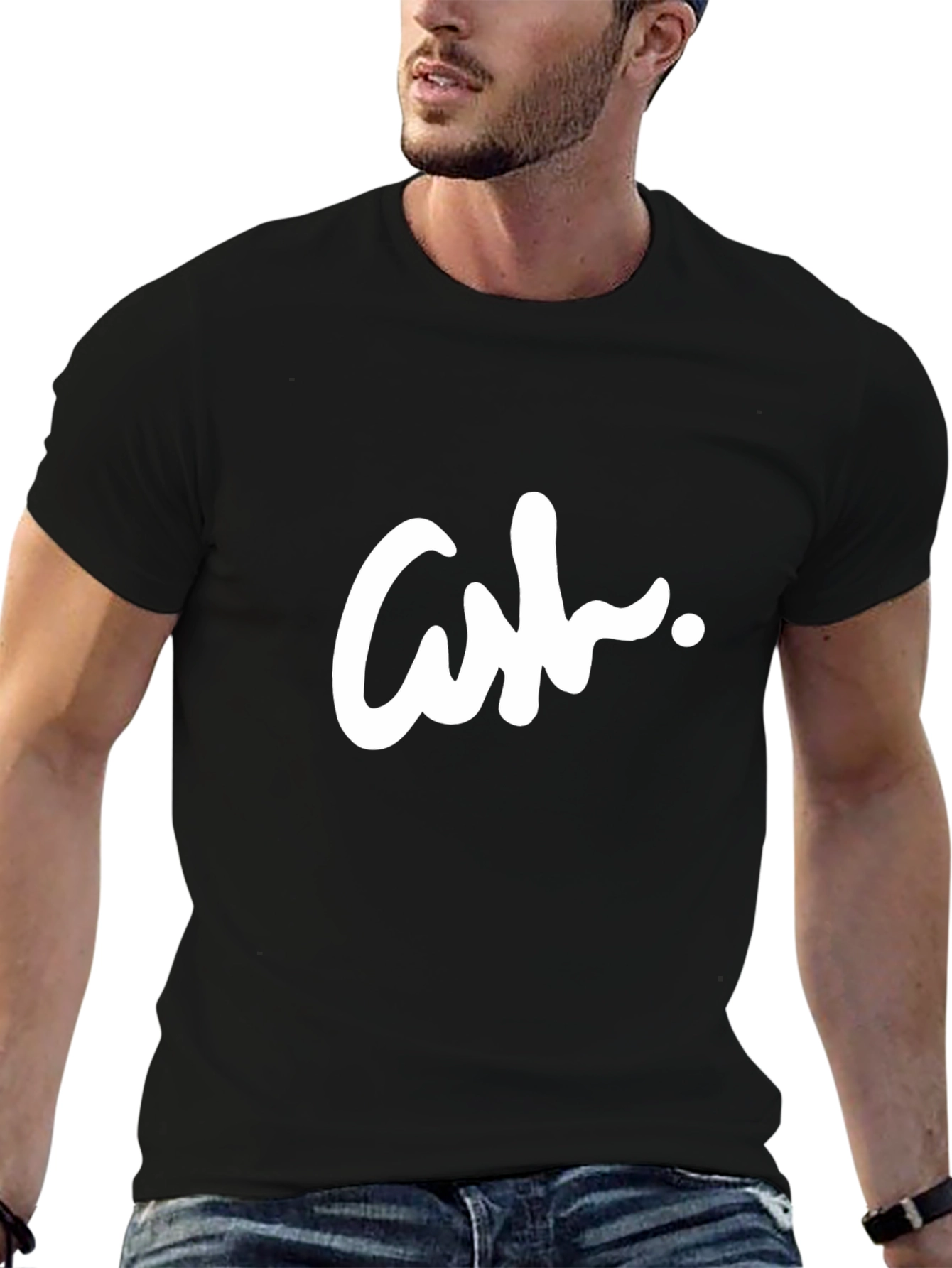 Modern Black T-Shirt with Bold White Logo Design