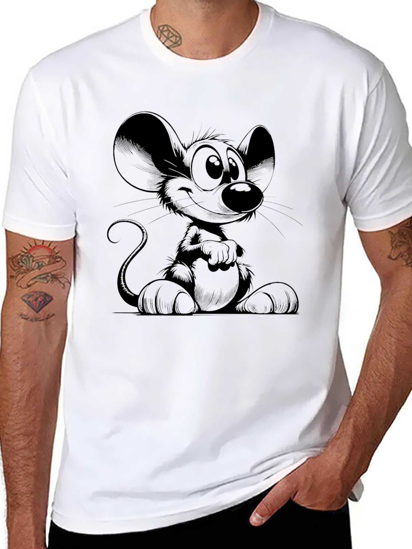 Cartoon Mouse Graphic Tee - Stylish Black T-Shirt