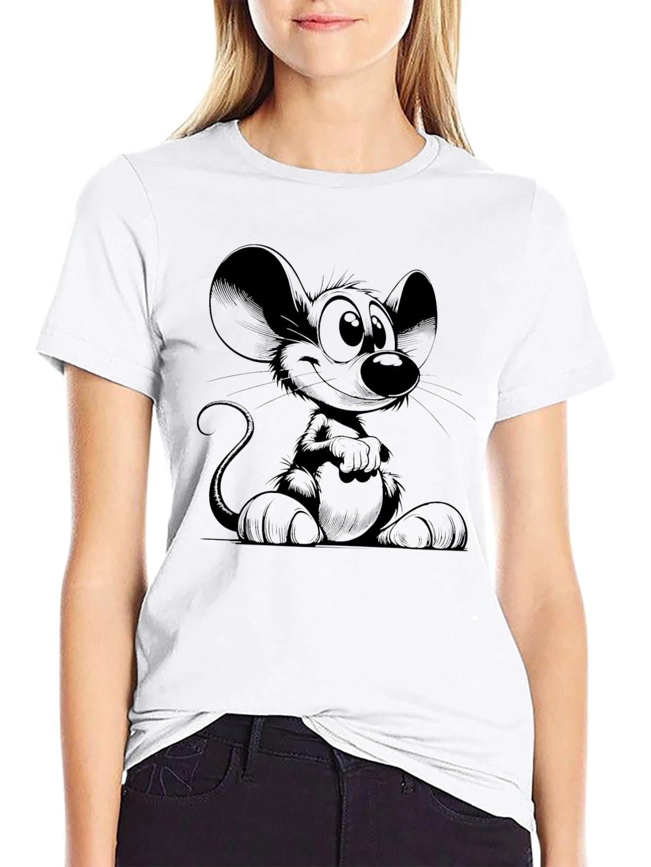 Cartoon Mouse Graphic Tee - Stylish Black T-Shirt