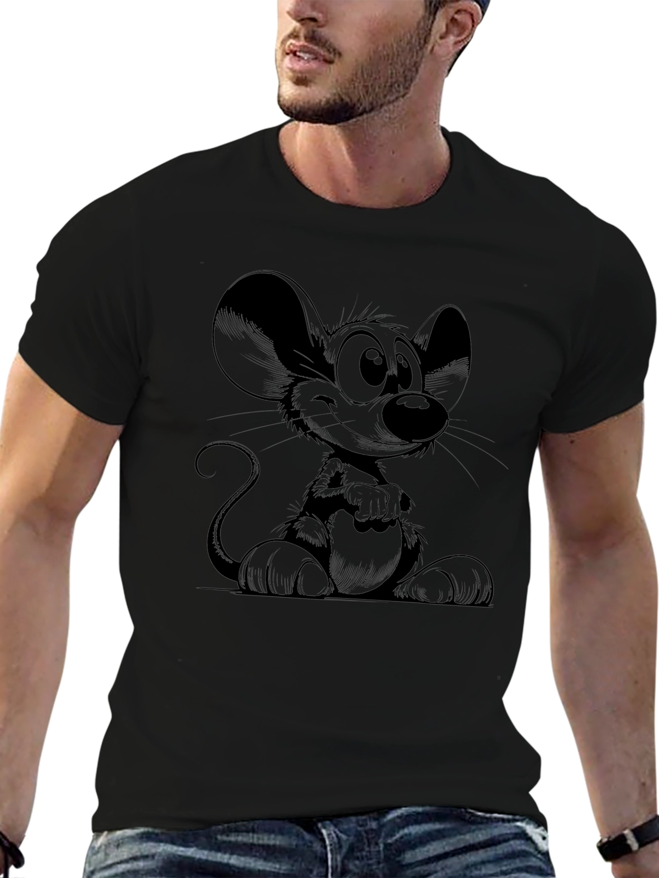 Cartoon Mouse Graphic Tee - Stylish Black T-Shirt