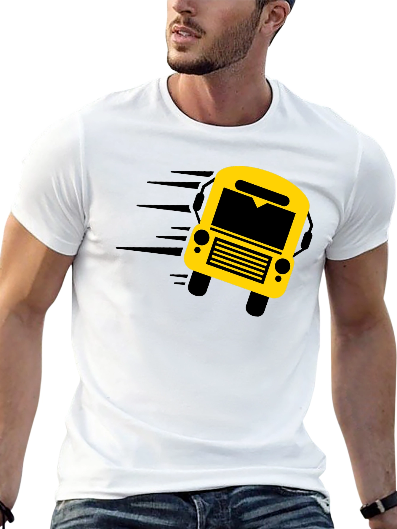 Black Graphic Tee: School Bus Design