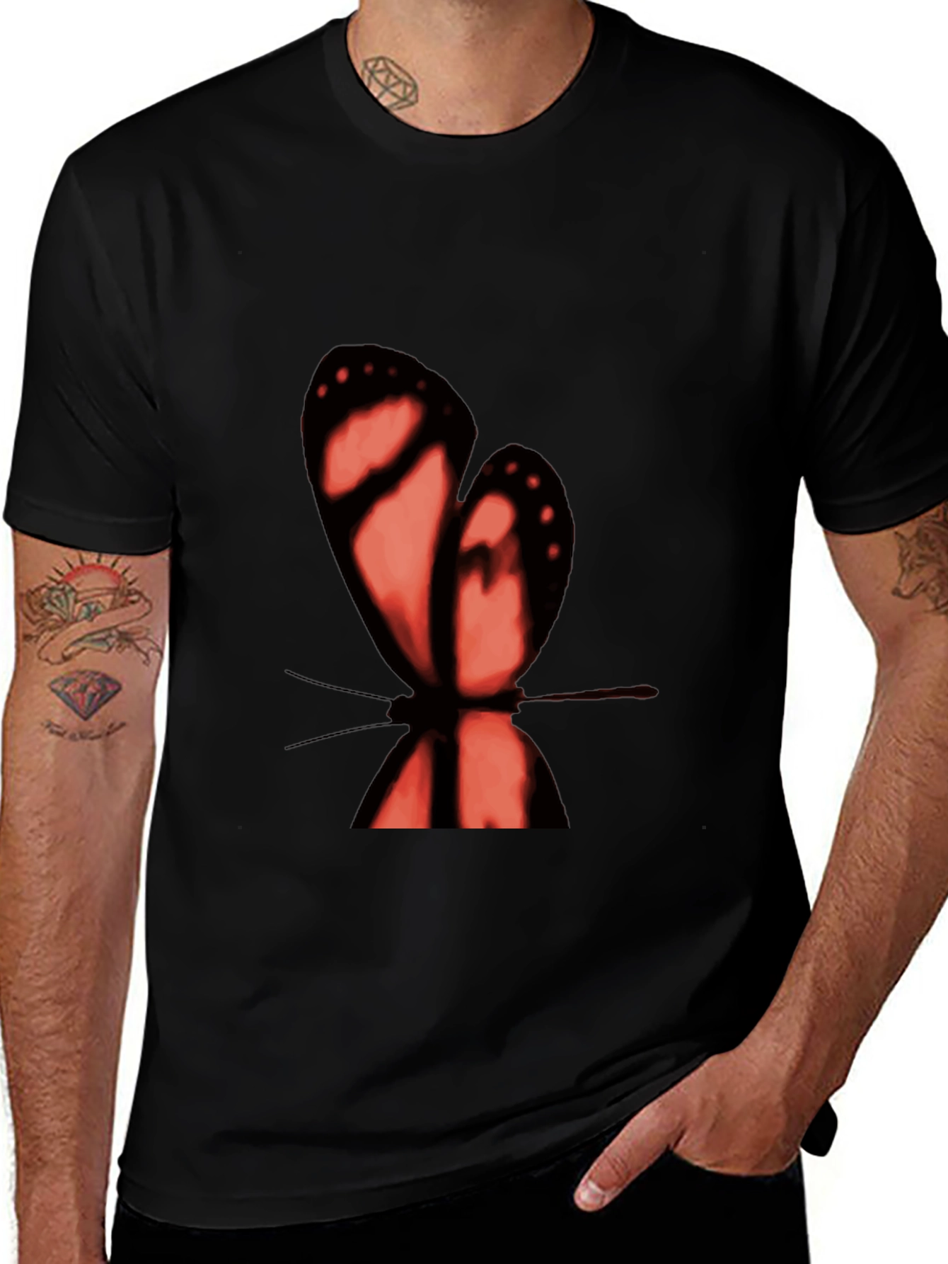 Butterfly Graphic Tee - Stylish Mens Black T-Shirt
