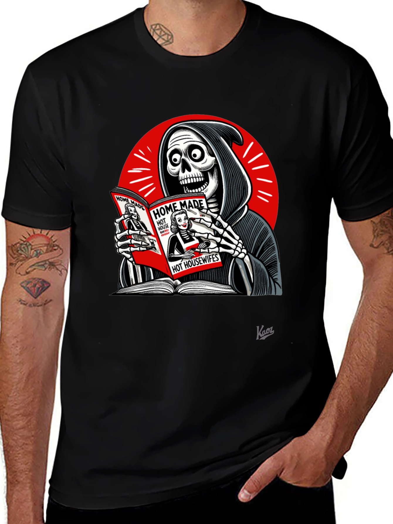 Grim Reaper Reading T-Shirt - Deaths Guilty Pleasure