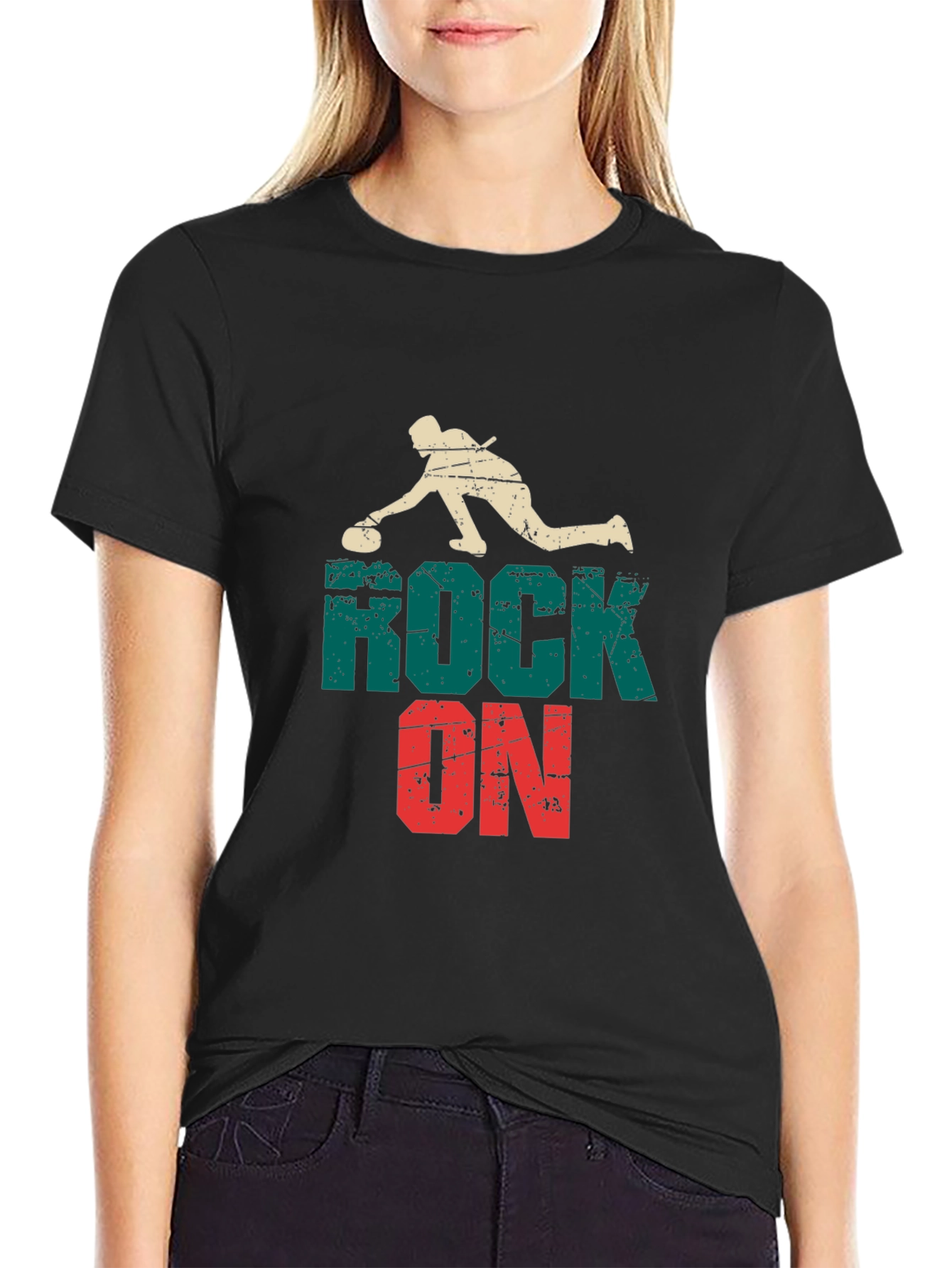Rock On Curling Graphic Tee - Black Cotton