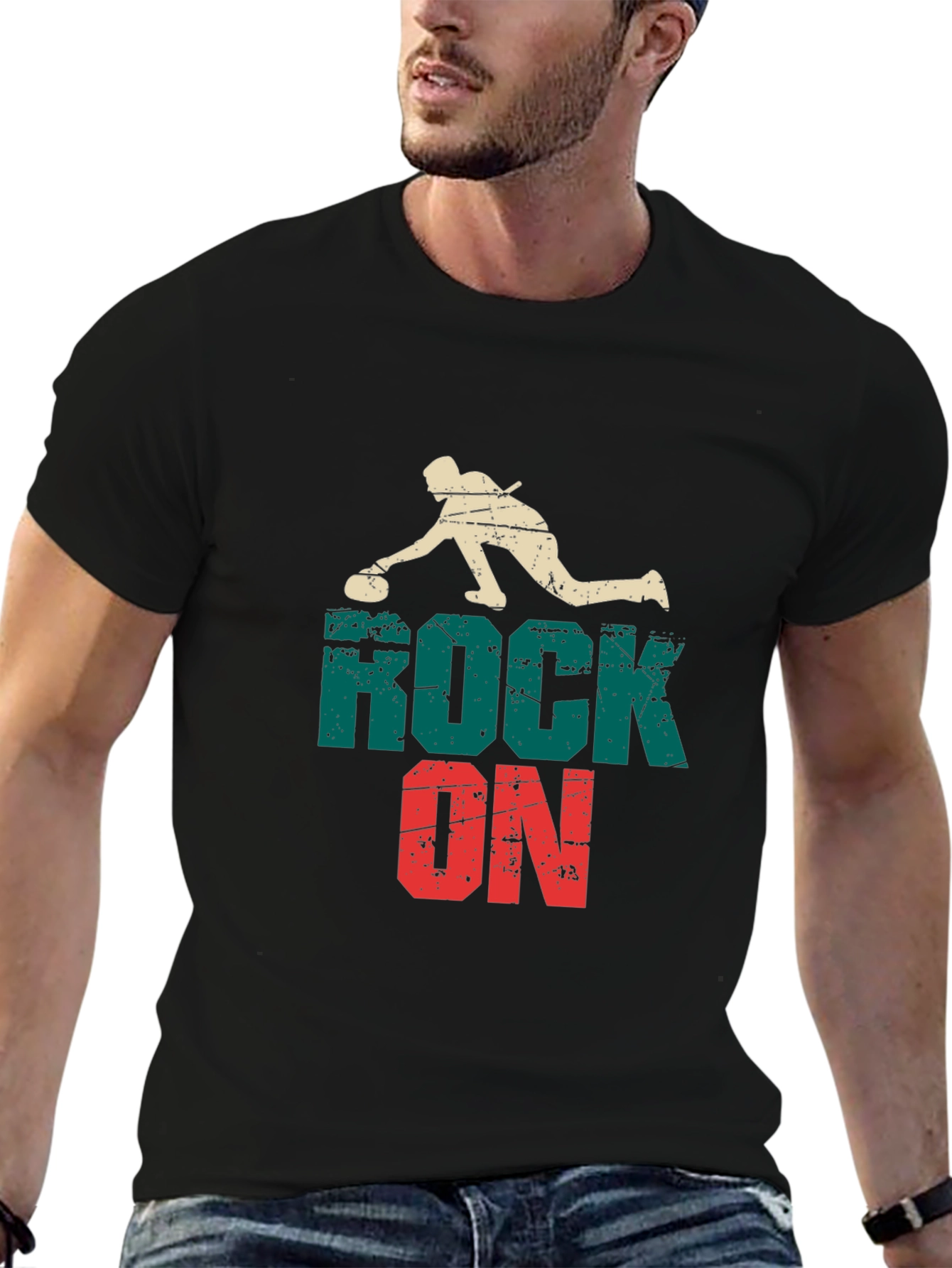 Rock On Curling Graphic Tee - Black Cotton
