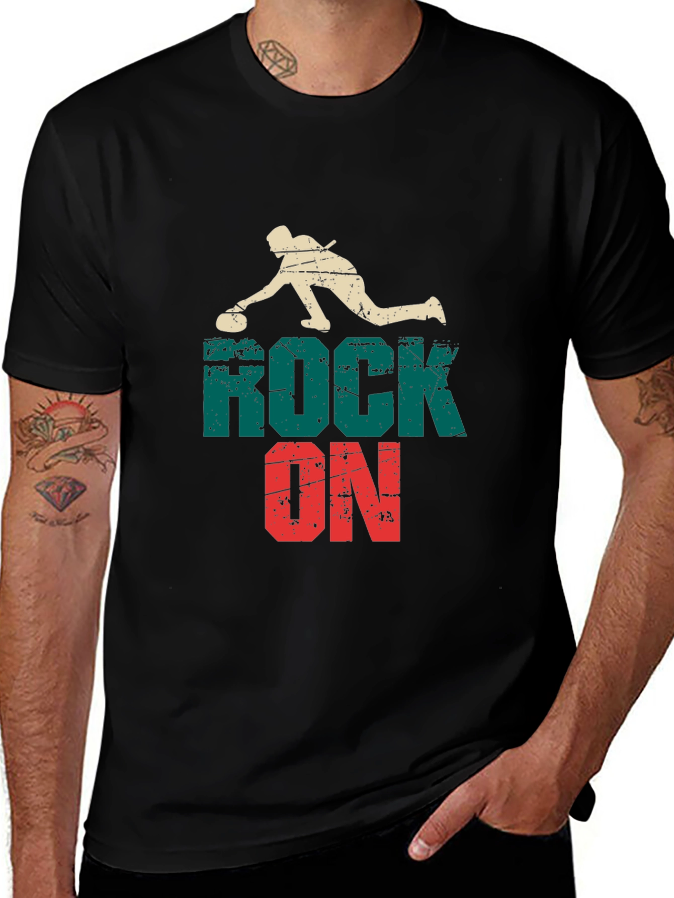 Rock On Curling Graphic Tee - Black Cotton