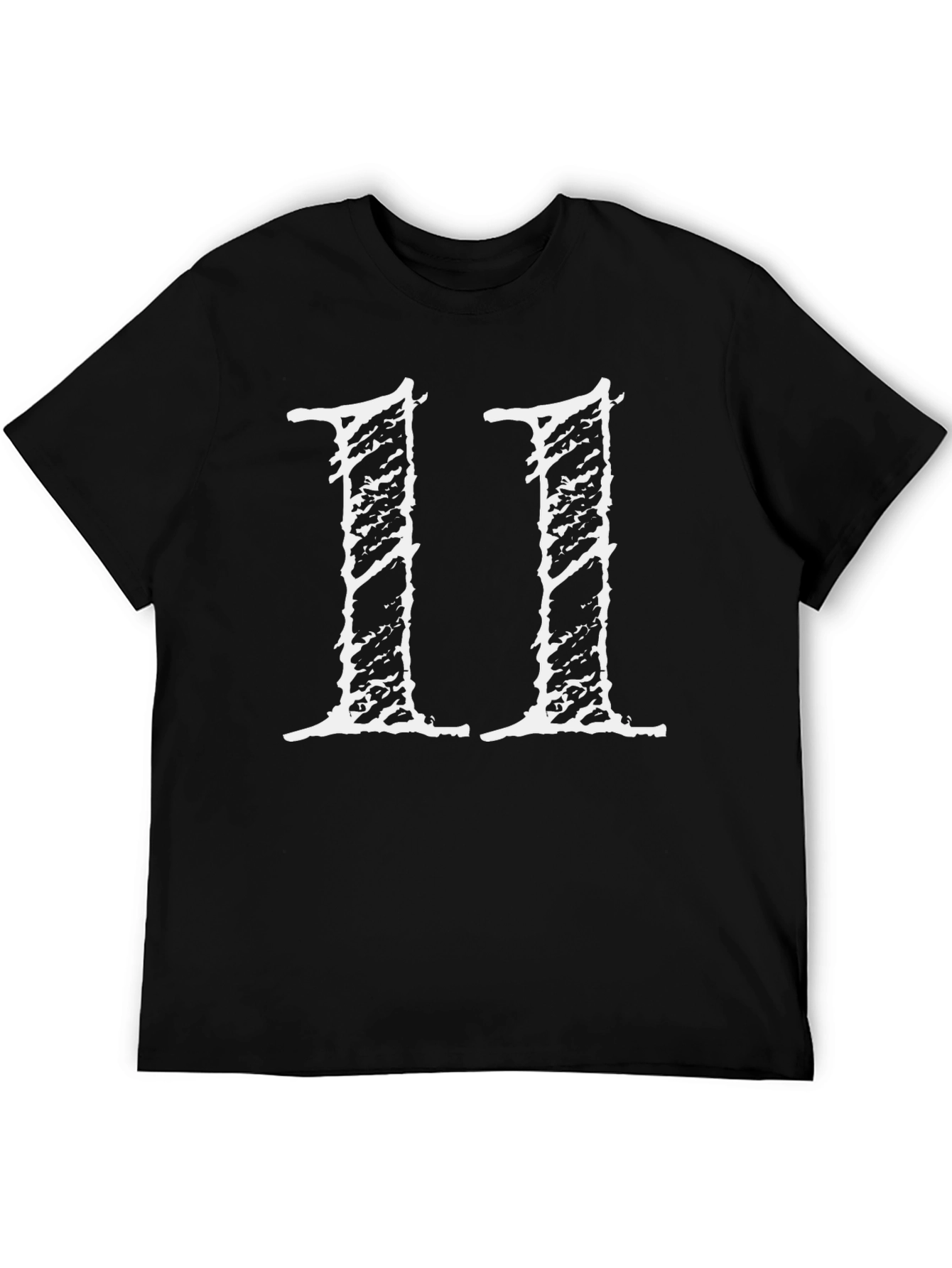 Black T-Shirt with White Distressed 11 Design