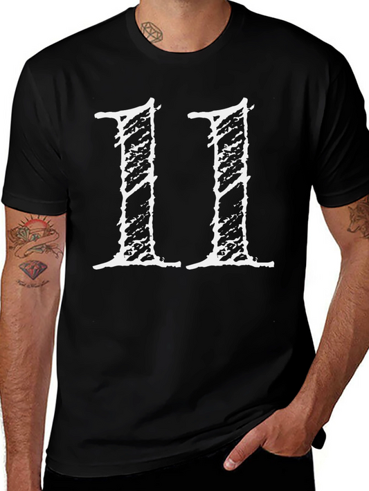 Black T-Shirt with White Distressed 11 Design