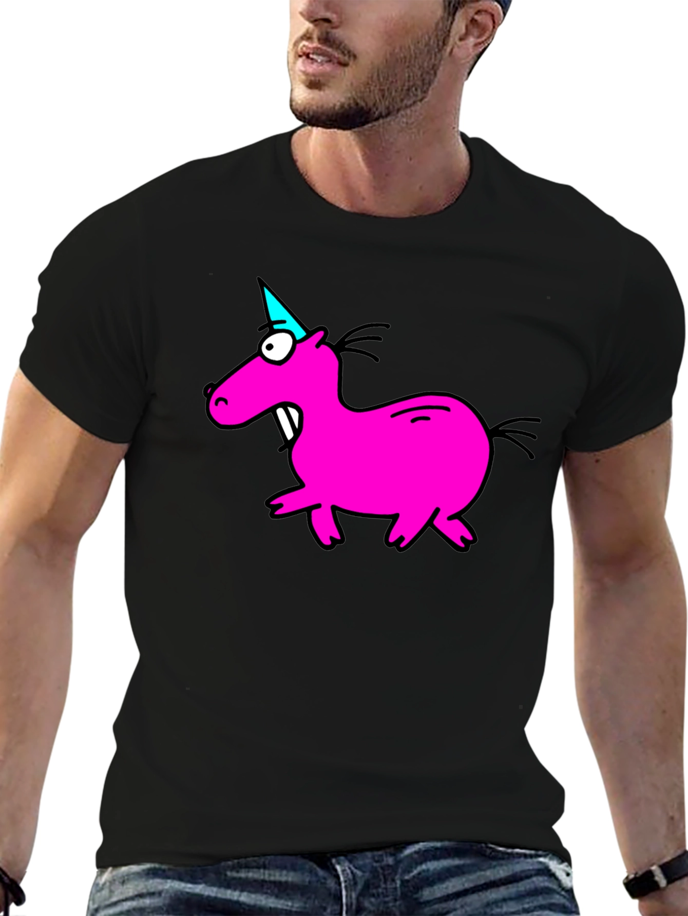 Cartoon Pink Unicorn Graphic T-Shirt