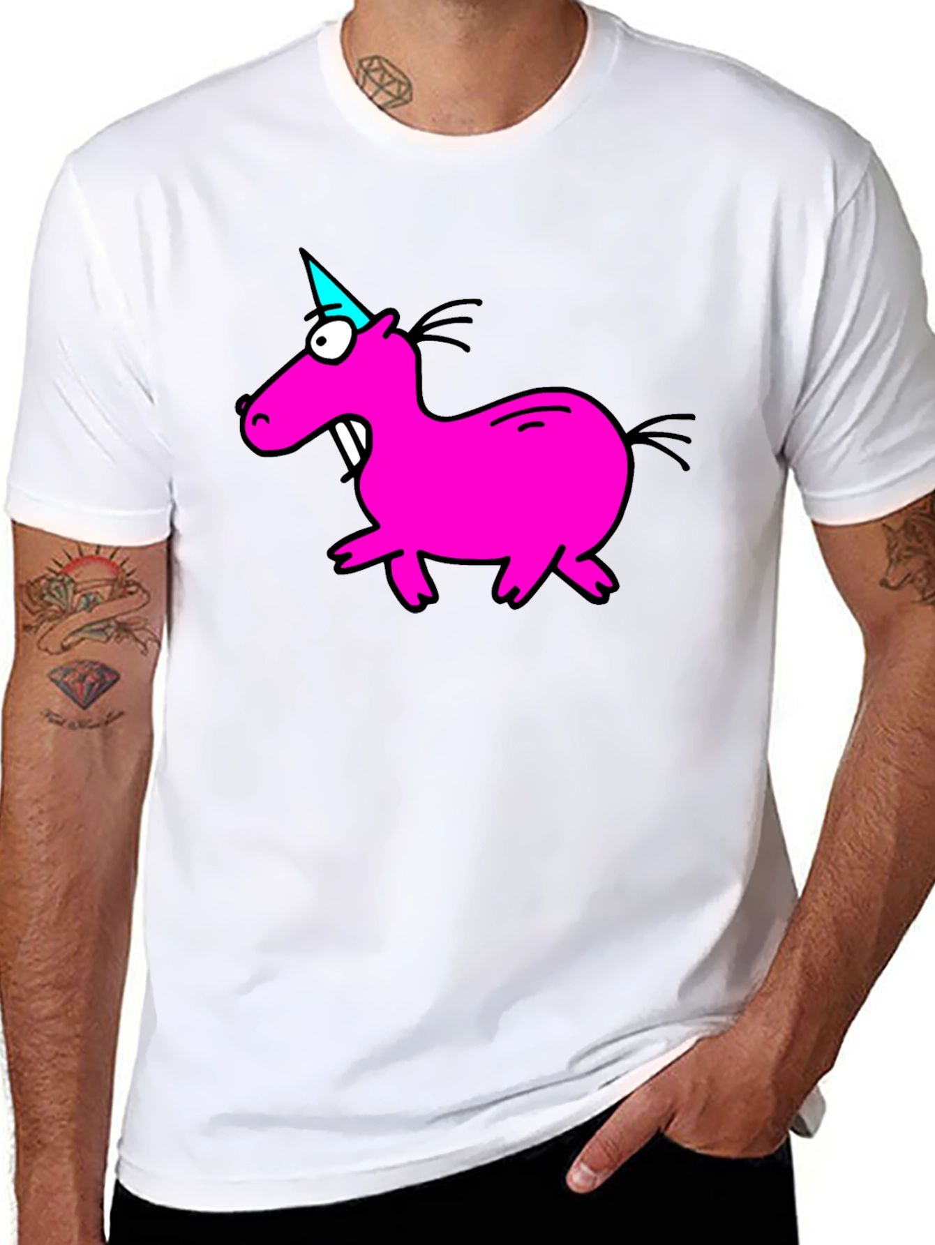 Cartoon Pink Unicorn Graphic T-Shirt