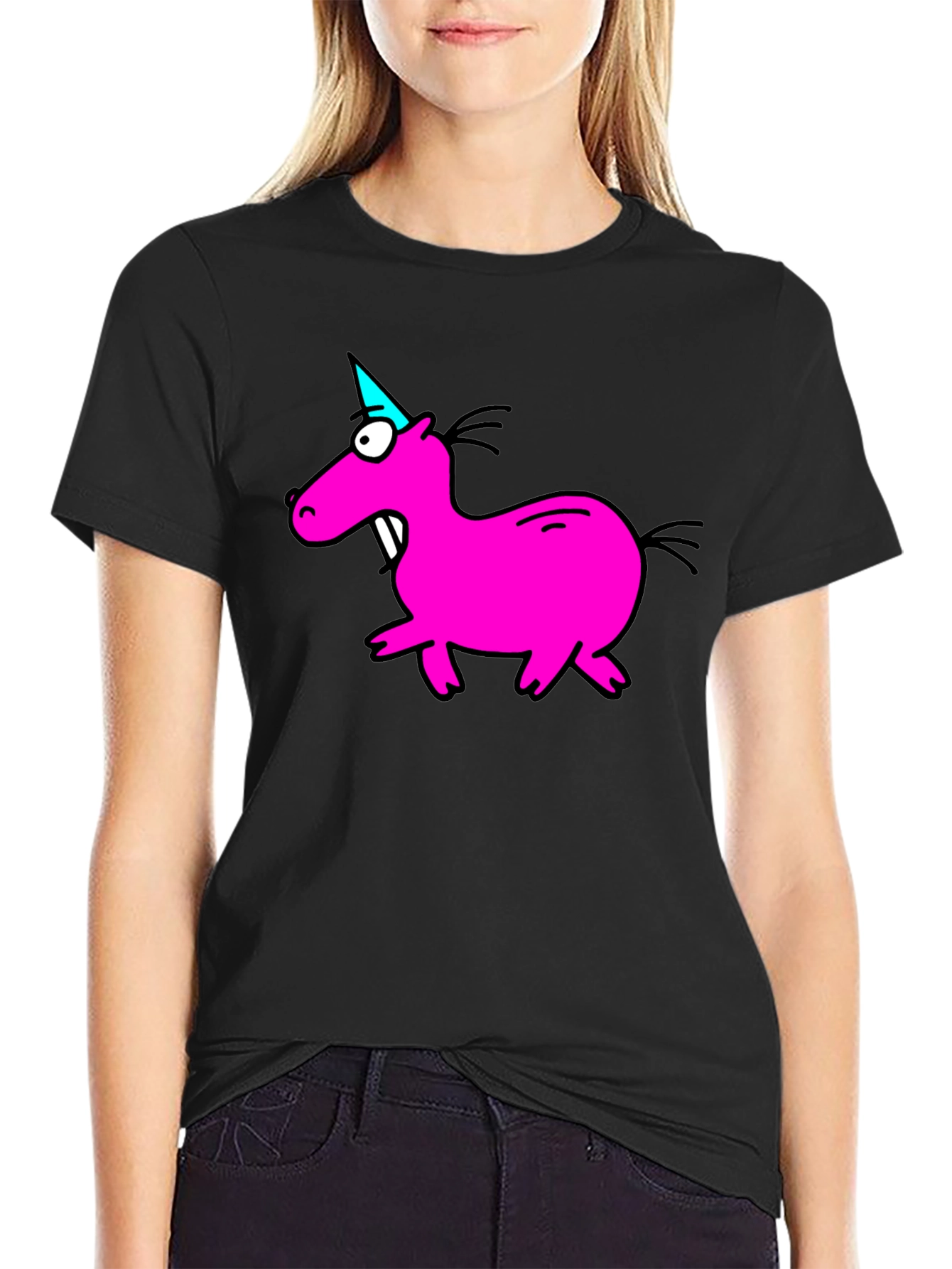 Cartoon Pink Unicorn Graphic T-Shirt